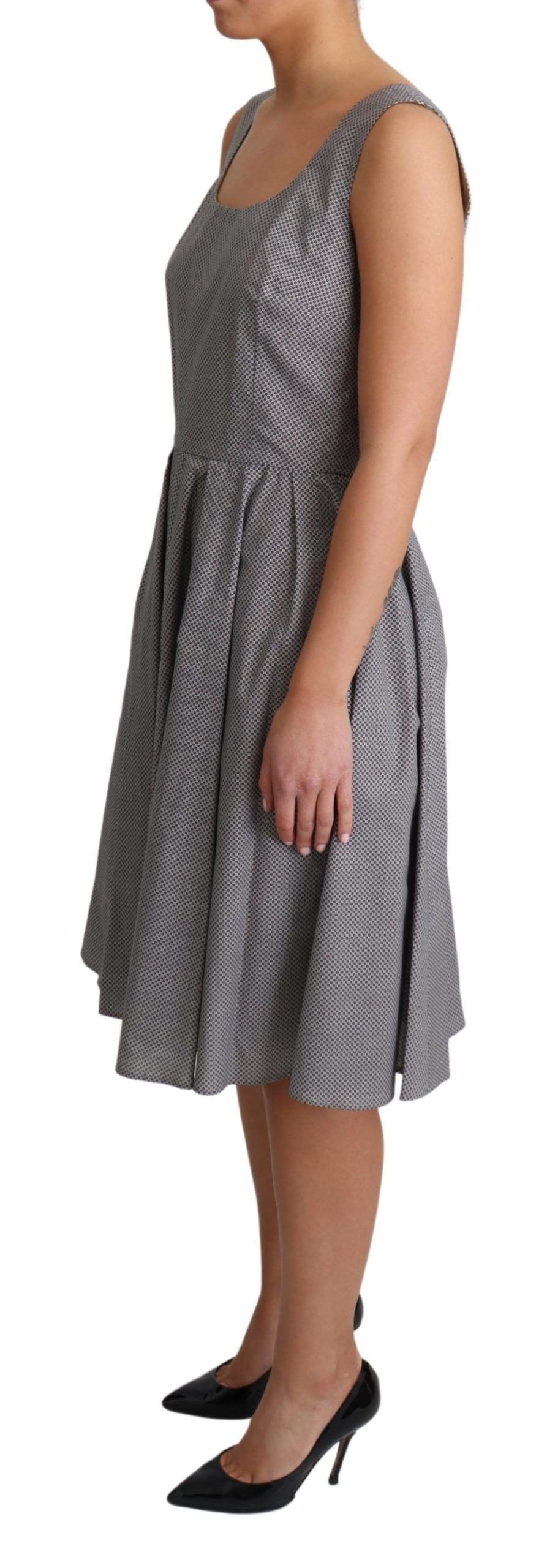 Dolce & Gabbana Blue and Beige Geometric Cotton A-Line Dress-3