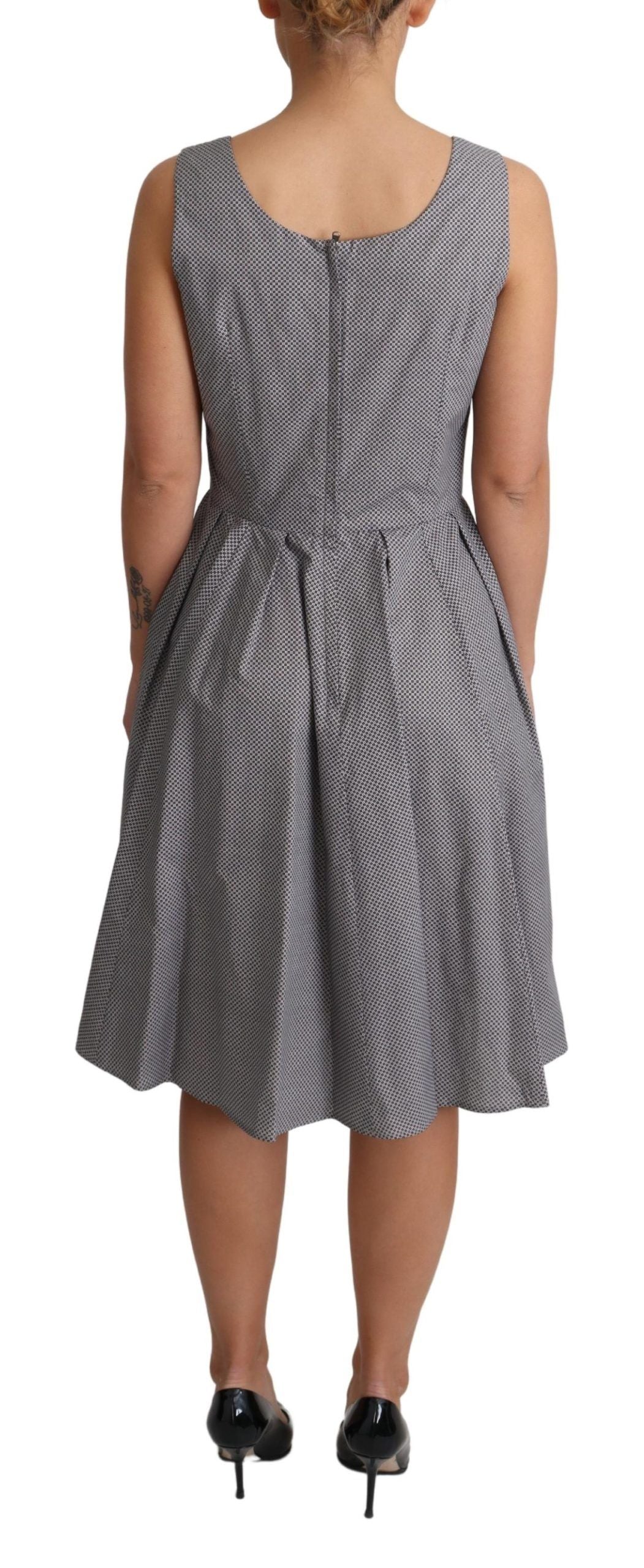 Dolce & Gabbana Blue and Beige Geometric Cotton A-Line Dress-4