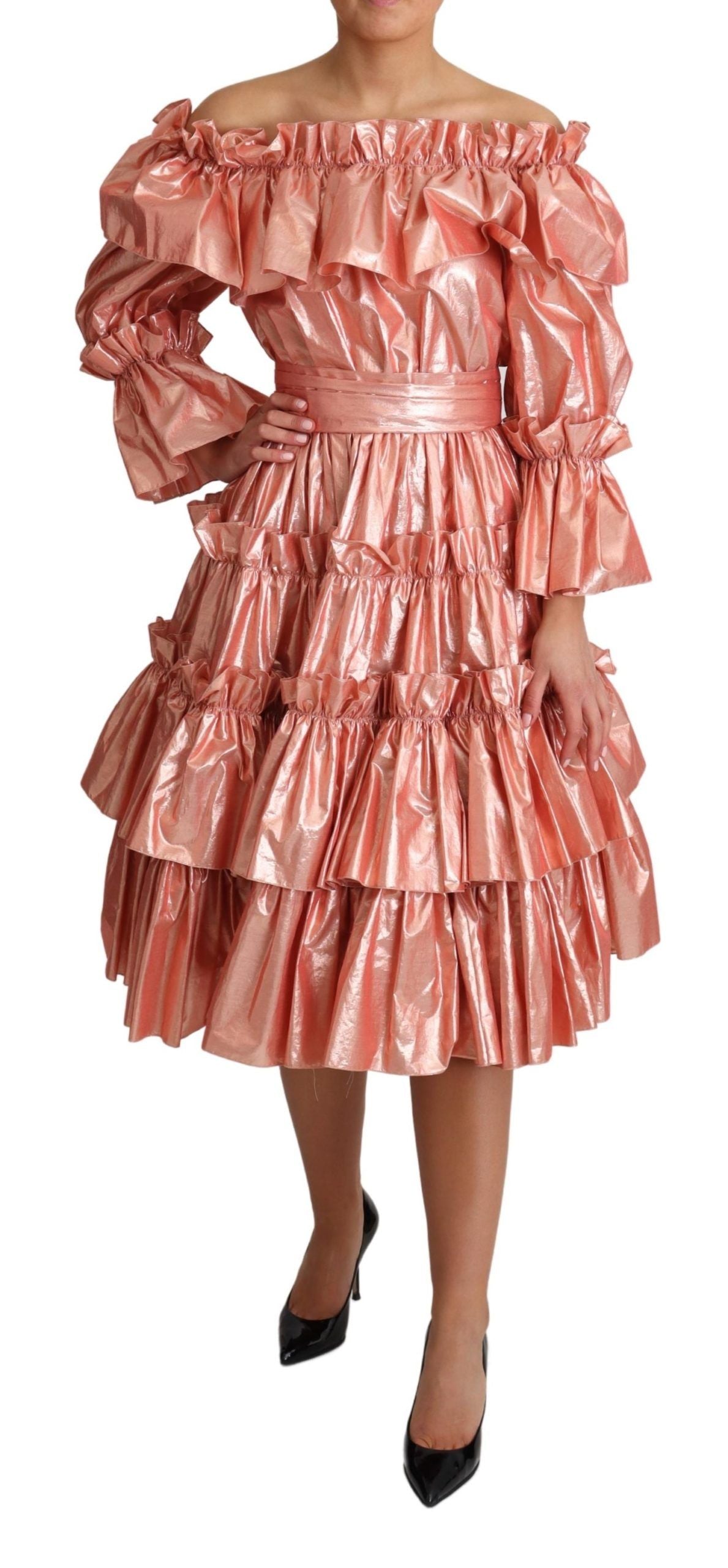 Dolce & Gabbana Pink Ruffled Silk-Cotton Dress-2