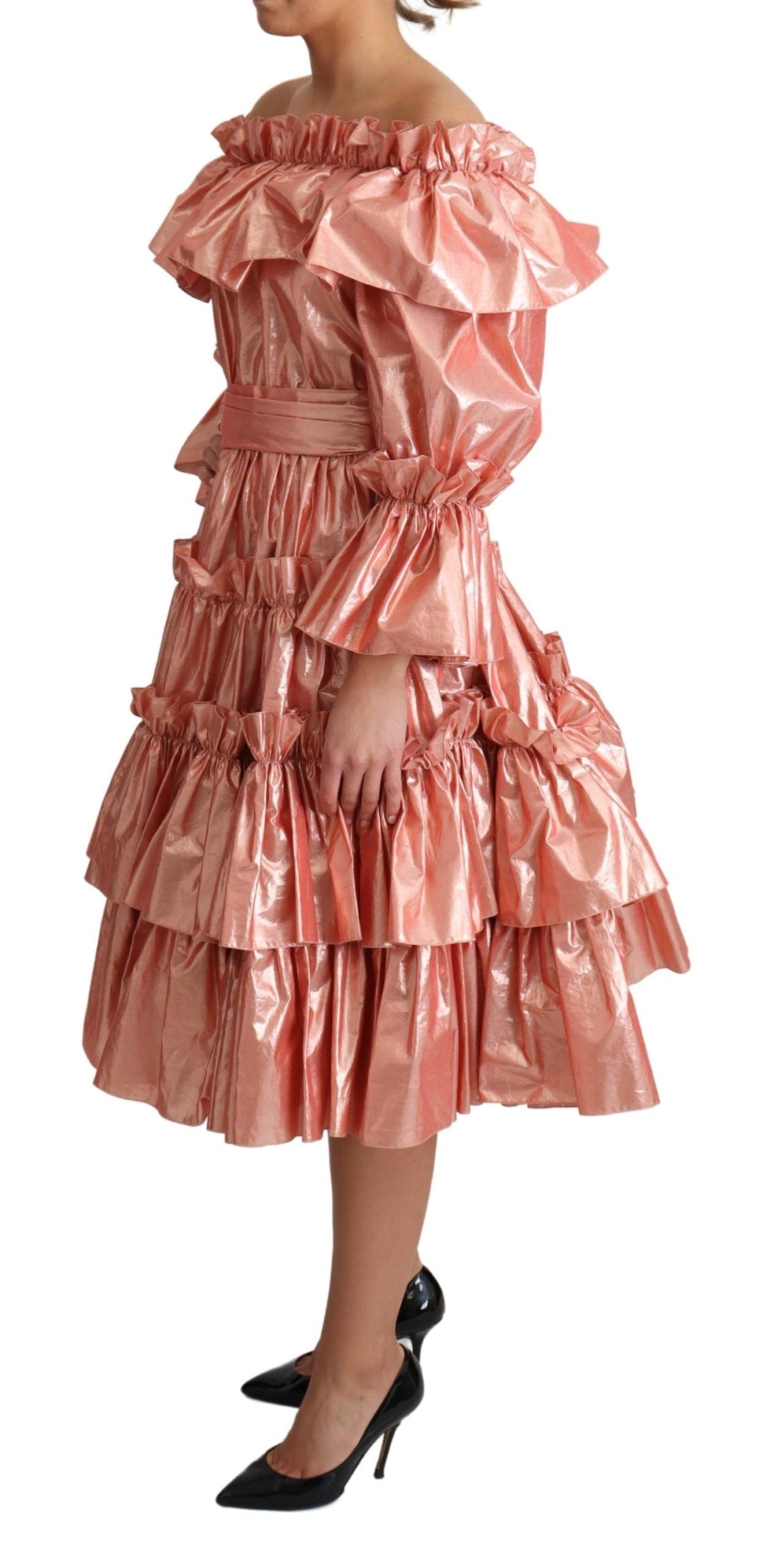 Dolce & Gabbana Pink Ruffled Silk-Cotton Dress-3