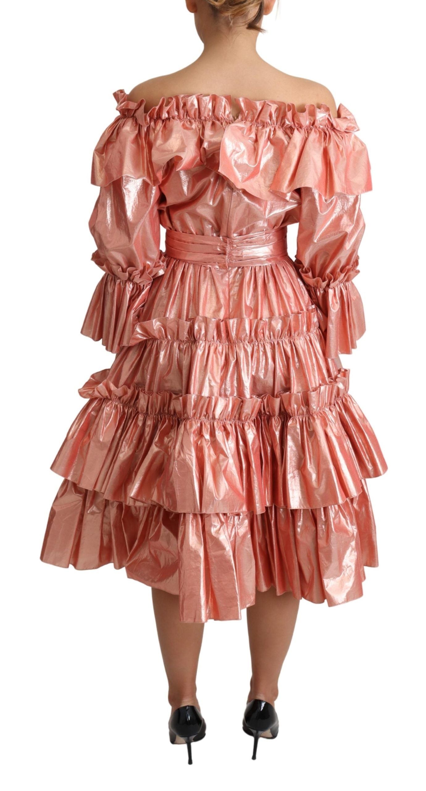 Dolce & Gabbana Pink Ruffled Silk-Cotton Dress-4