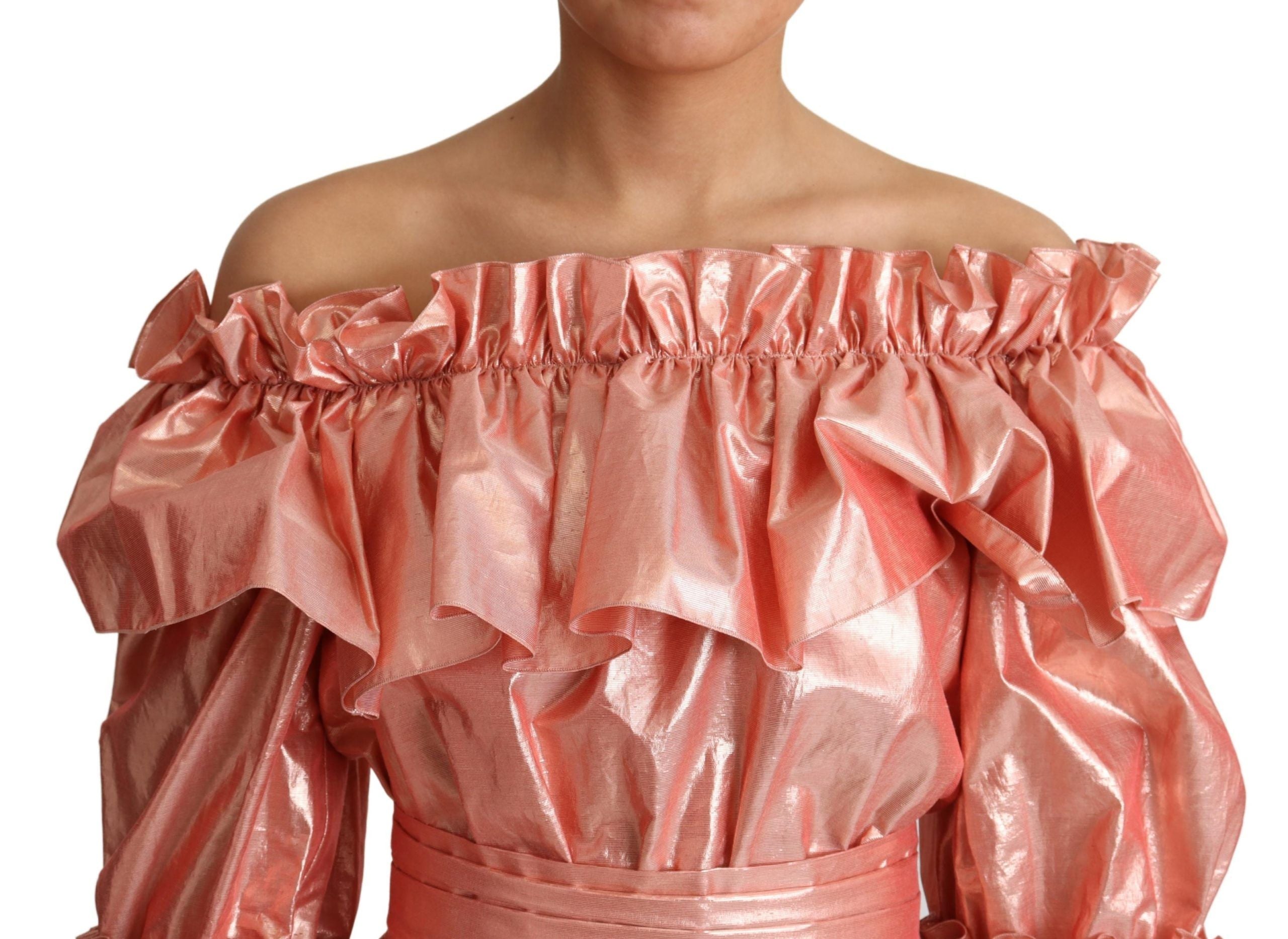 Dolce & Gabbana Pink Ruffled Silk-Cotton Dress-5