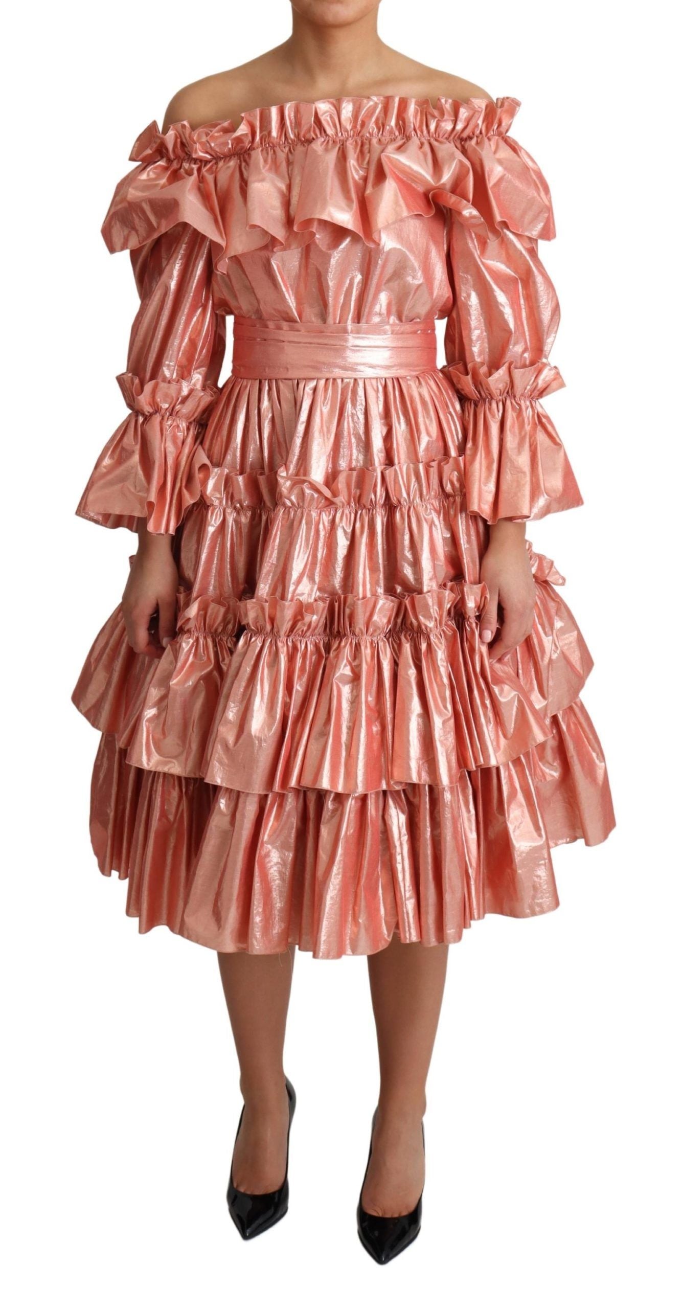 Dolce & Gabbana Pink Ruffled Silk-Cotton Dress-1