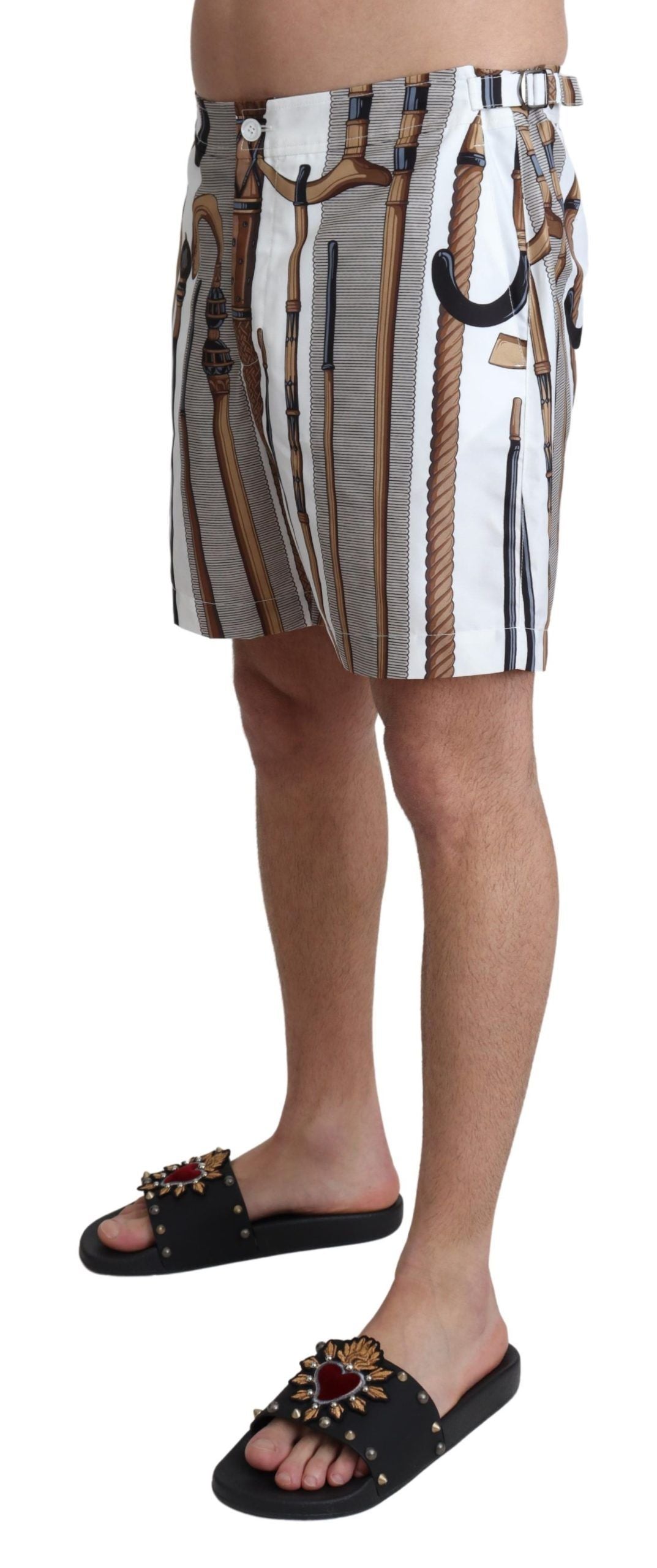 Dolce & Gabbana White Walking Stick Beachwear Shorts Swim Shorts-2