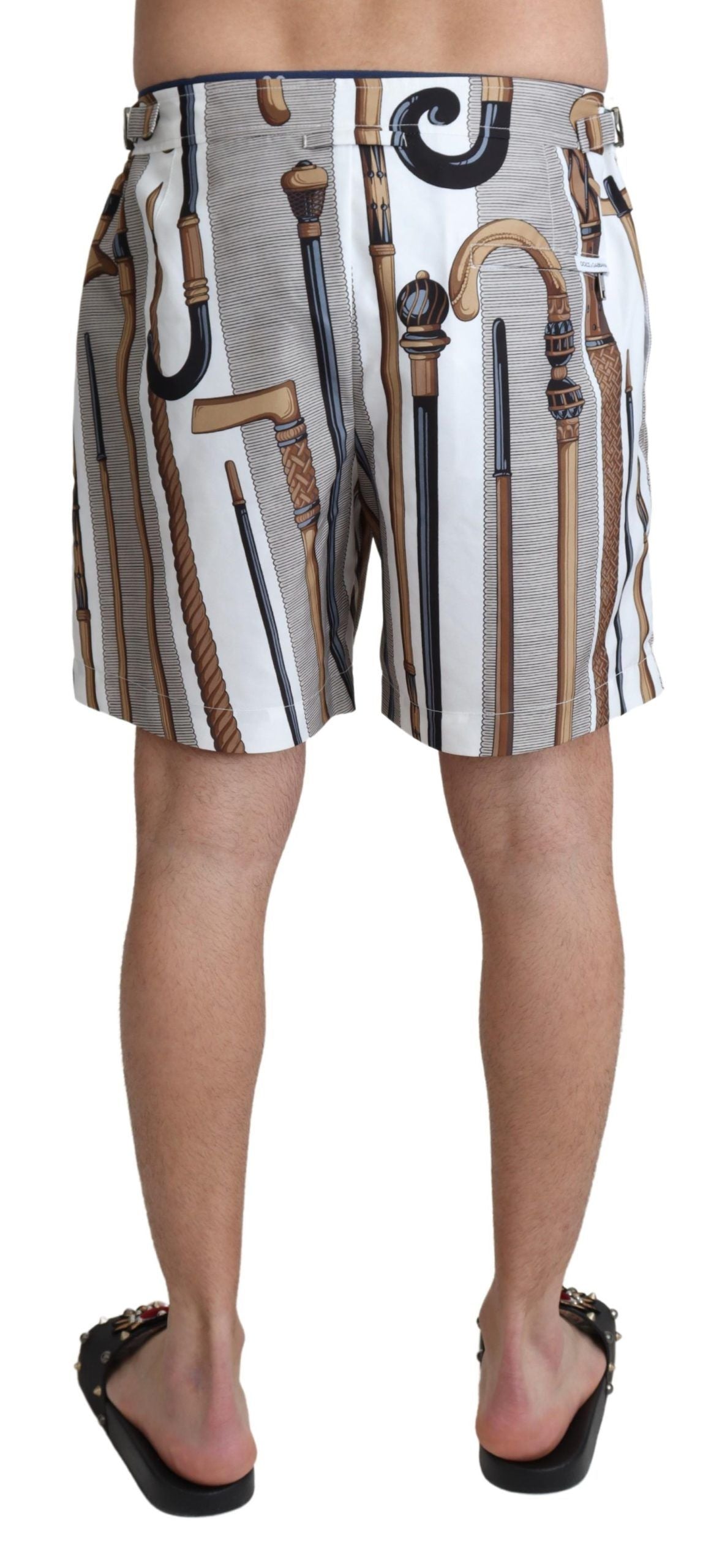Dolce & Gabbana White Walking Stick Beachwear Shorts Swim Shorts-3