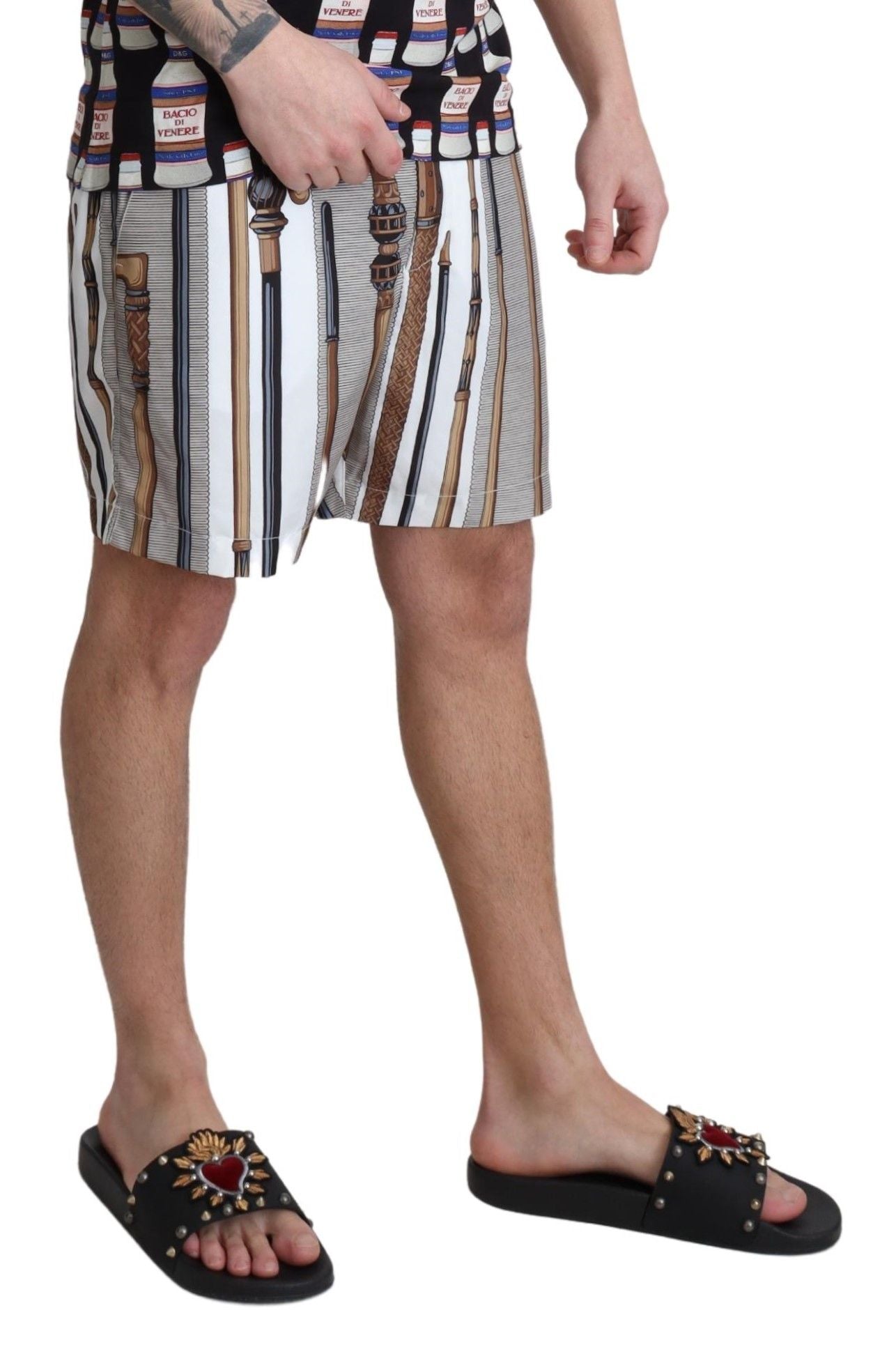 Dolce & Gabbana White Walking Stick Beachwear Shorts Swim Shorts-4