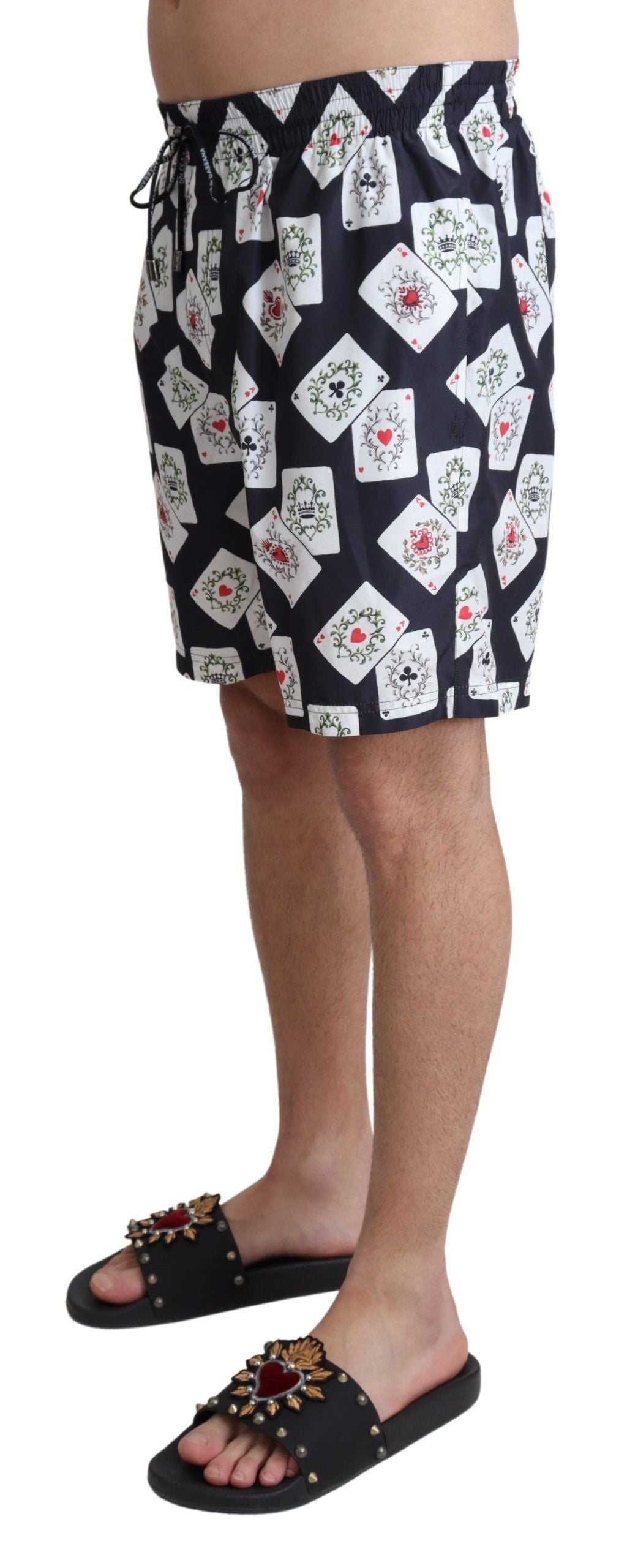 Dolce & Gabbana Black Card Deck Print Beachwear Swim Shorts-2