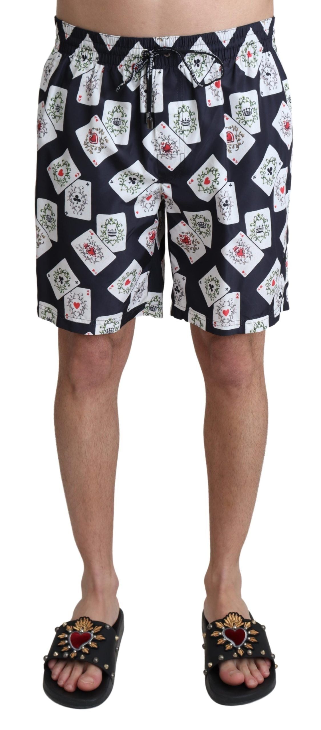 Dolce & Gabbana Black Card Deck Print Beachwear Swim Shorts-1