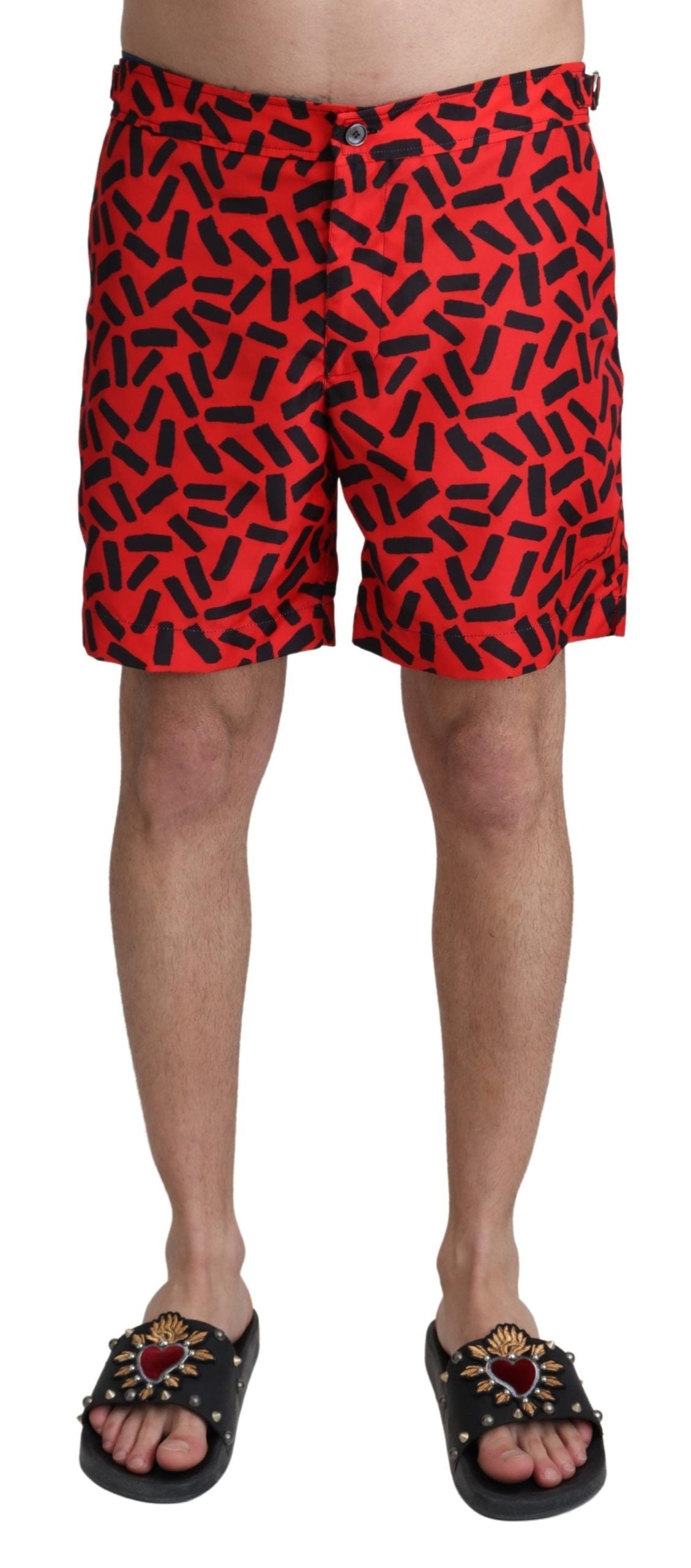 Dolce & Gabbana Red Patterned Beachwear Shorts Swimwear-1