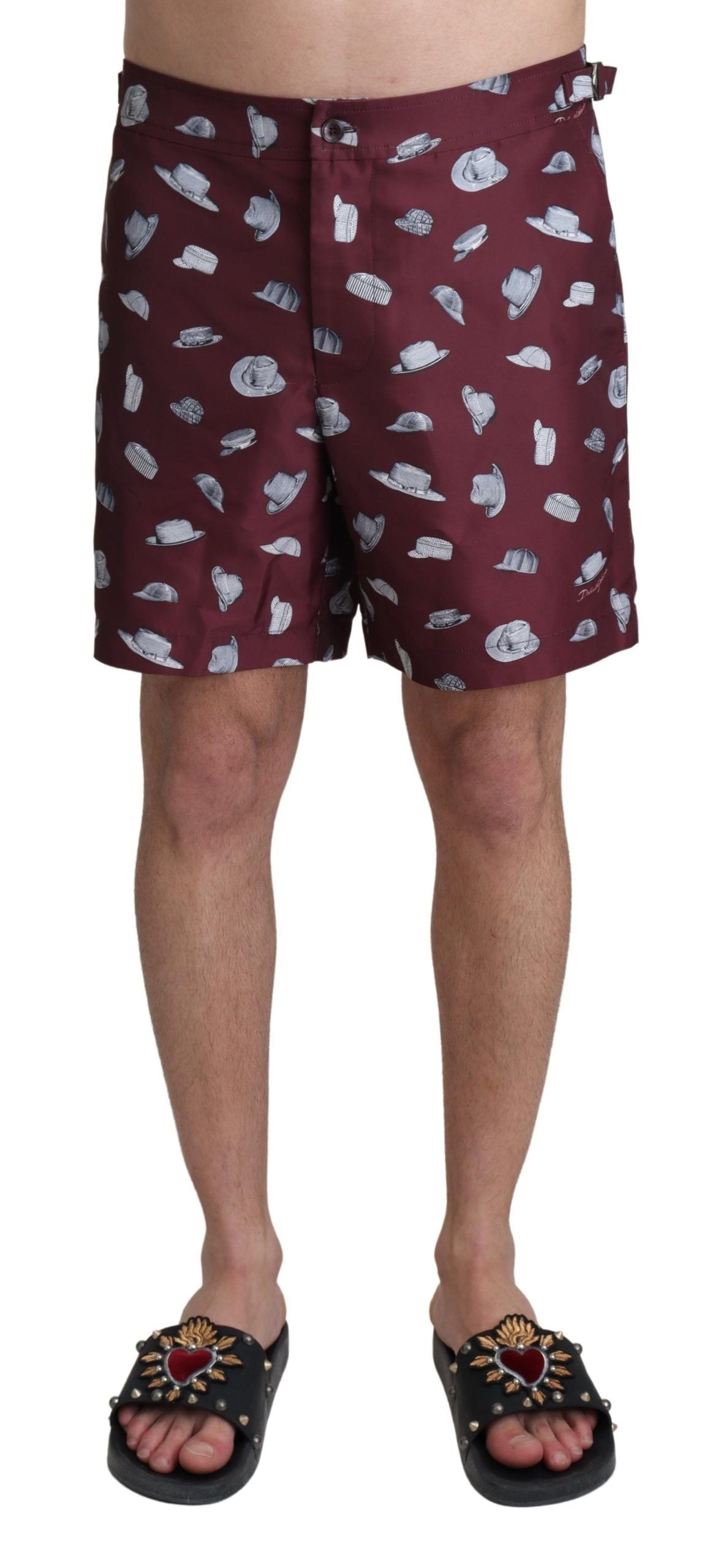 Dolce & Gabbana Maroon Hats Print Beachwear Shorts Swimwear-1