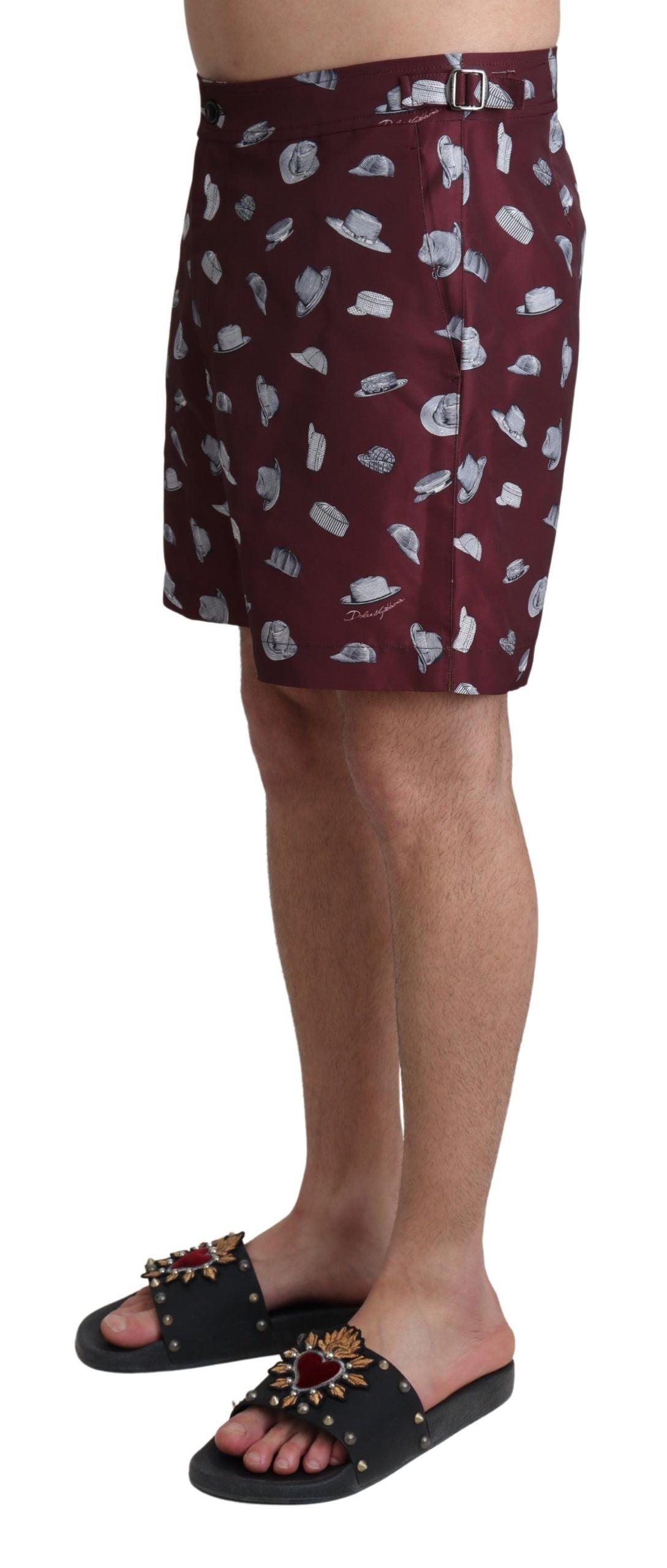 Dolce & Gabbana Maroon Hats Print Beachwear Shorts Swimwear-2