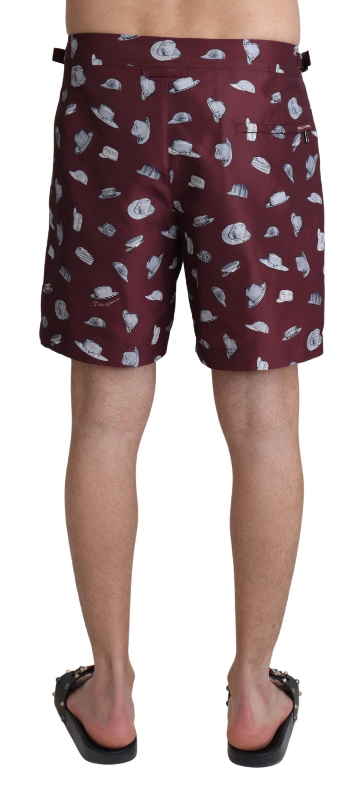 Dolce & Gabbana Maroon Hats Print Beachwear Shorts Swimwear-3