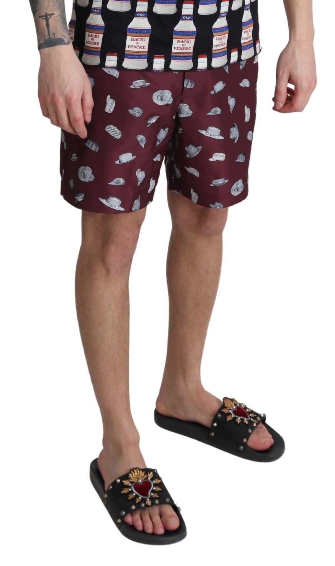 Dolce & Gabbana Maroon Hats Print Beachwear Shorts Swimwear-4