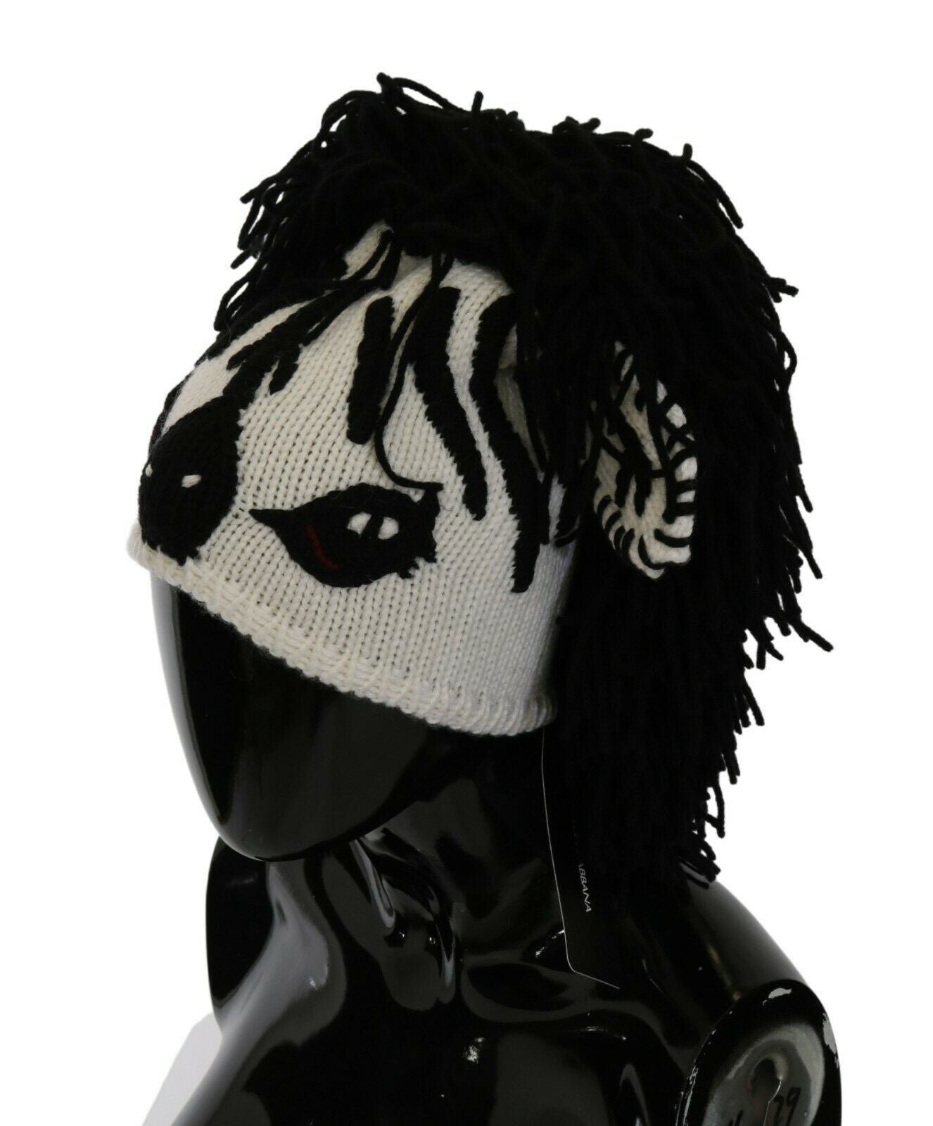 Dolce & Gabbana black and white knitted cashmere hat with animal motif-2
