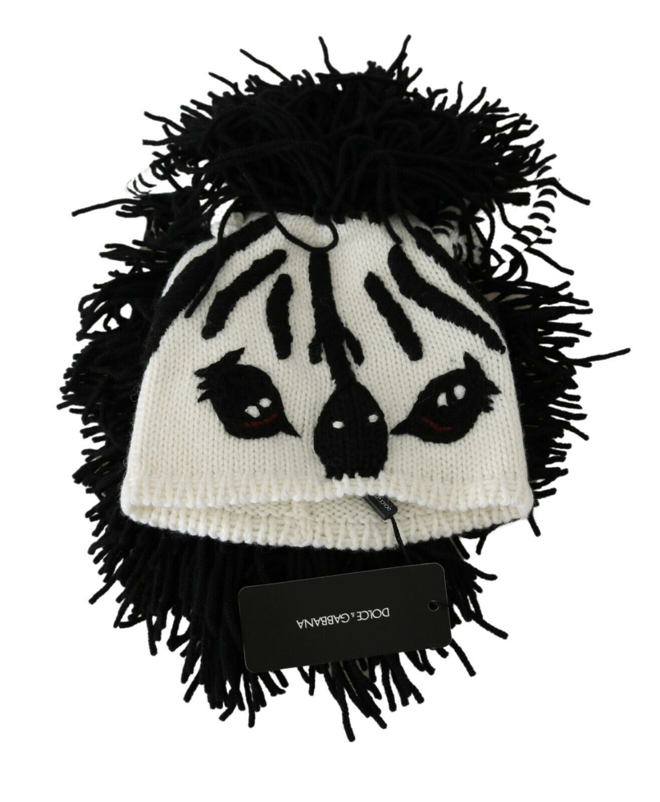 Dolce & Gabbana black and white knitted cashmere hat with animal motif-5