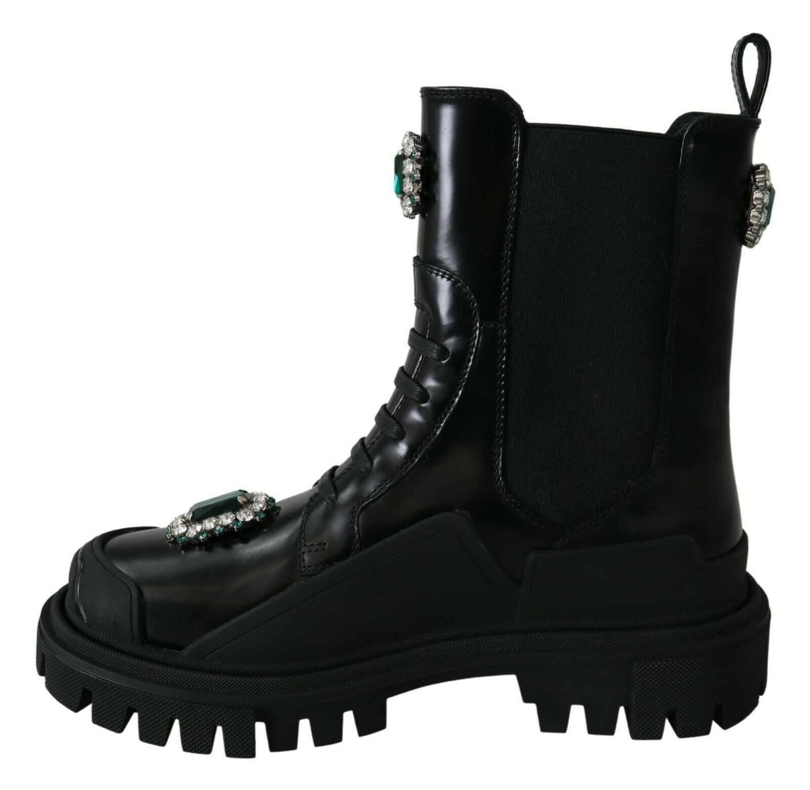 Dolce & Gabbana Black Leather Crystal Combat Boots-3