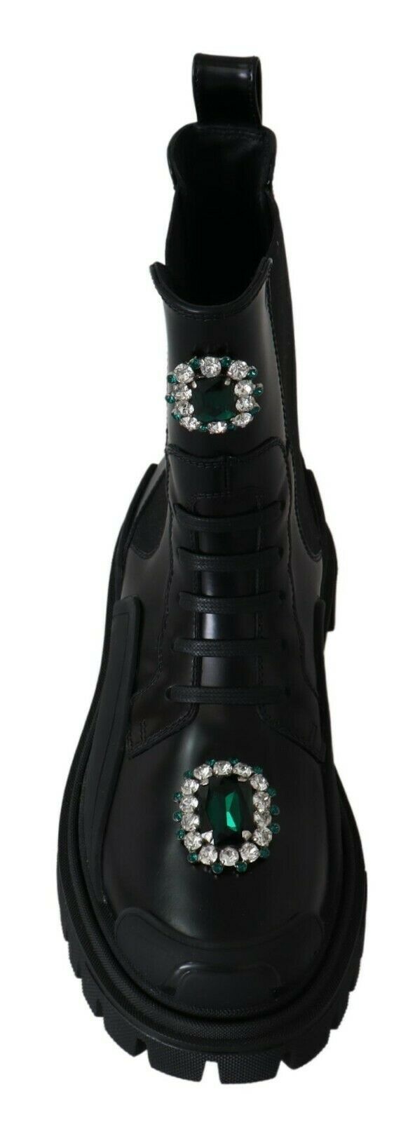 Dolce & Gabbana Black Leather Crystal Combat Boots-5