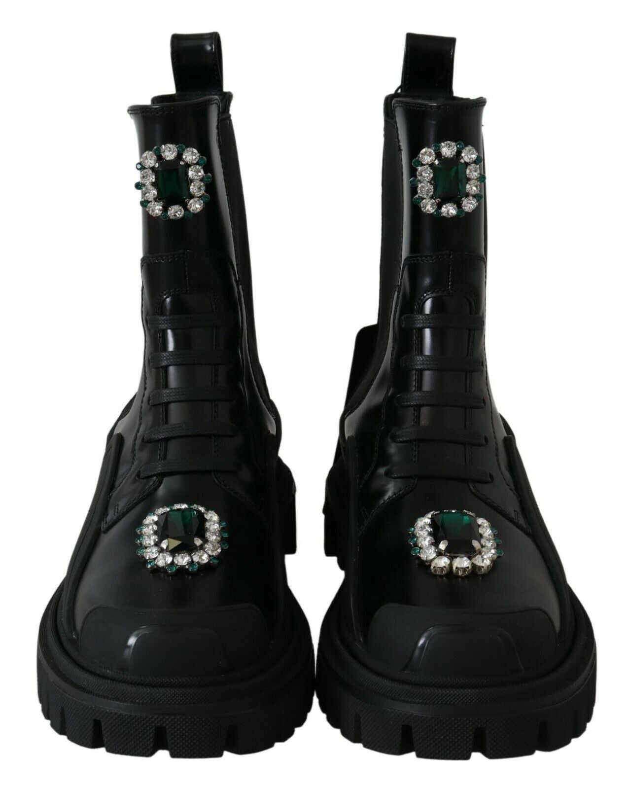Dolce & Gabbana Black Leather Crystal Combat Boots-6