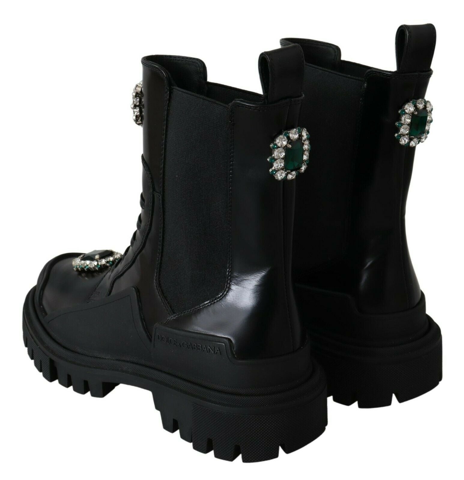 Dolce & Gabbana Black Leather Crystal Combat Boots-7