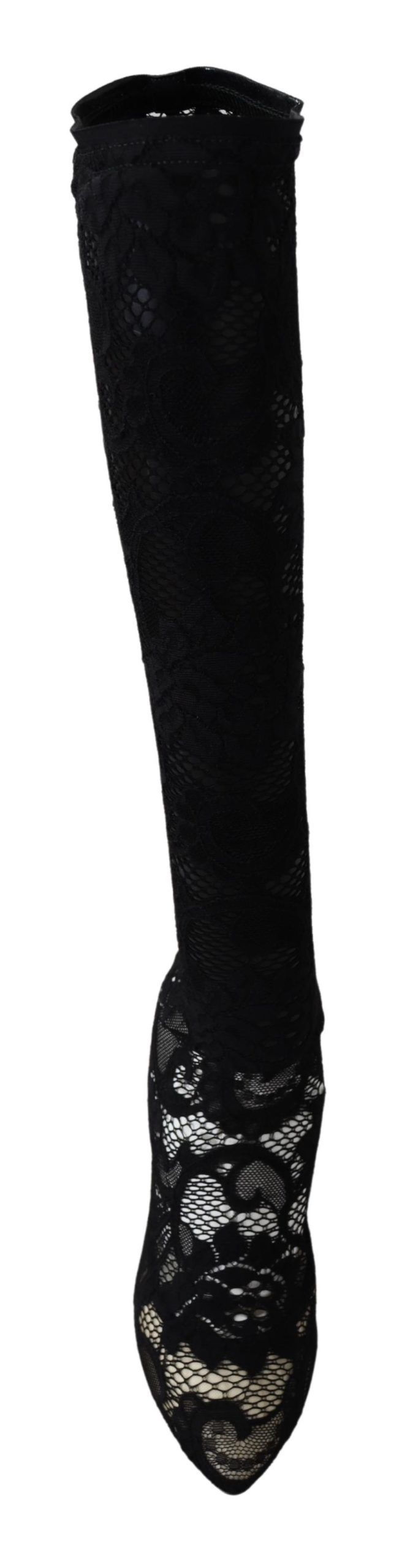 Dolce & Gabbana Black Taormina Lace Socks Boots Shoes Pumps-2