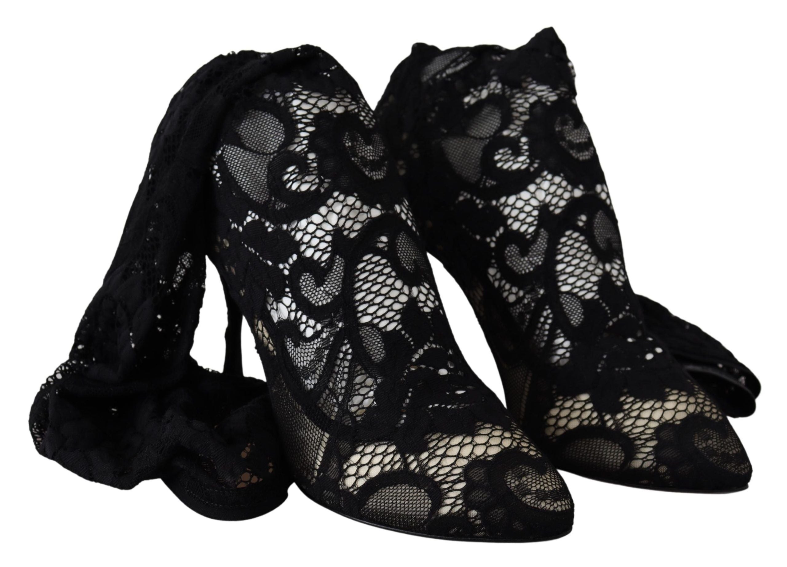 Dolce & Gabbana Black Taormina Lace Socks Boots Shoes Pumps-3