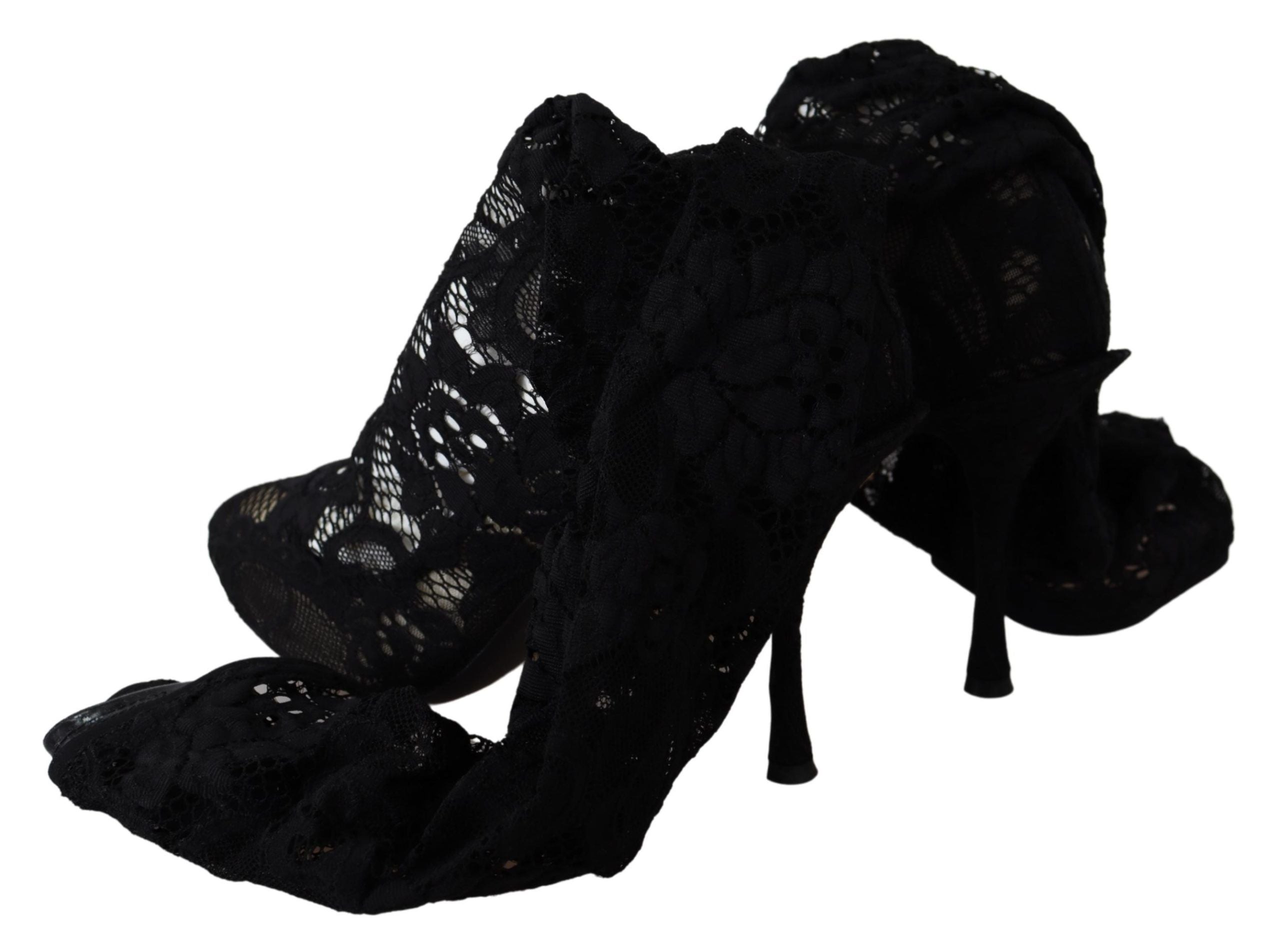 Dolce & Gabbana Black Taormina Lace Socks Boots Shoes Pumps-4