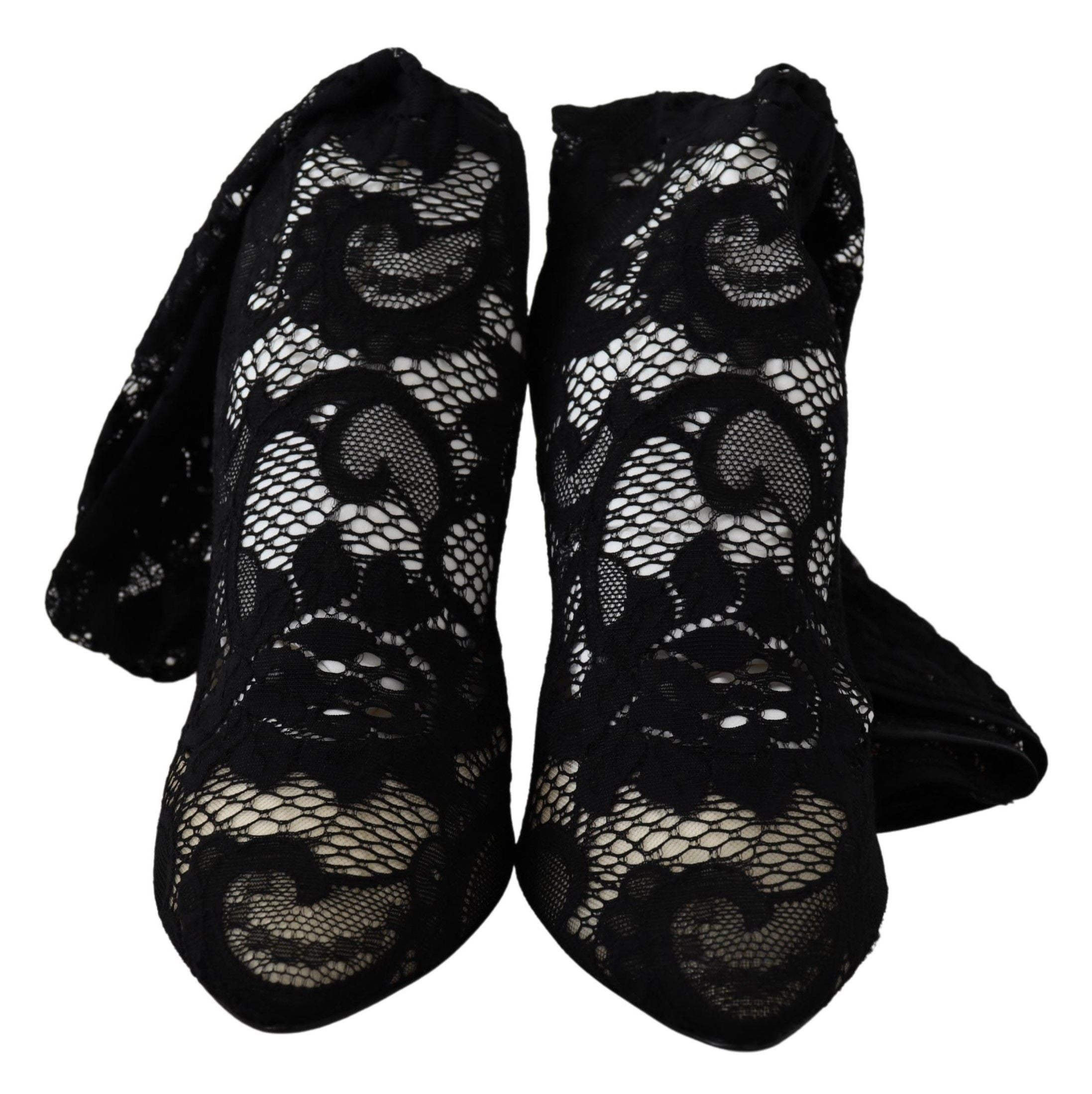 Dolce & Gabbana Black Taormina Lace Socks Boots Shoes Pumps-5