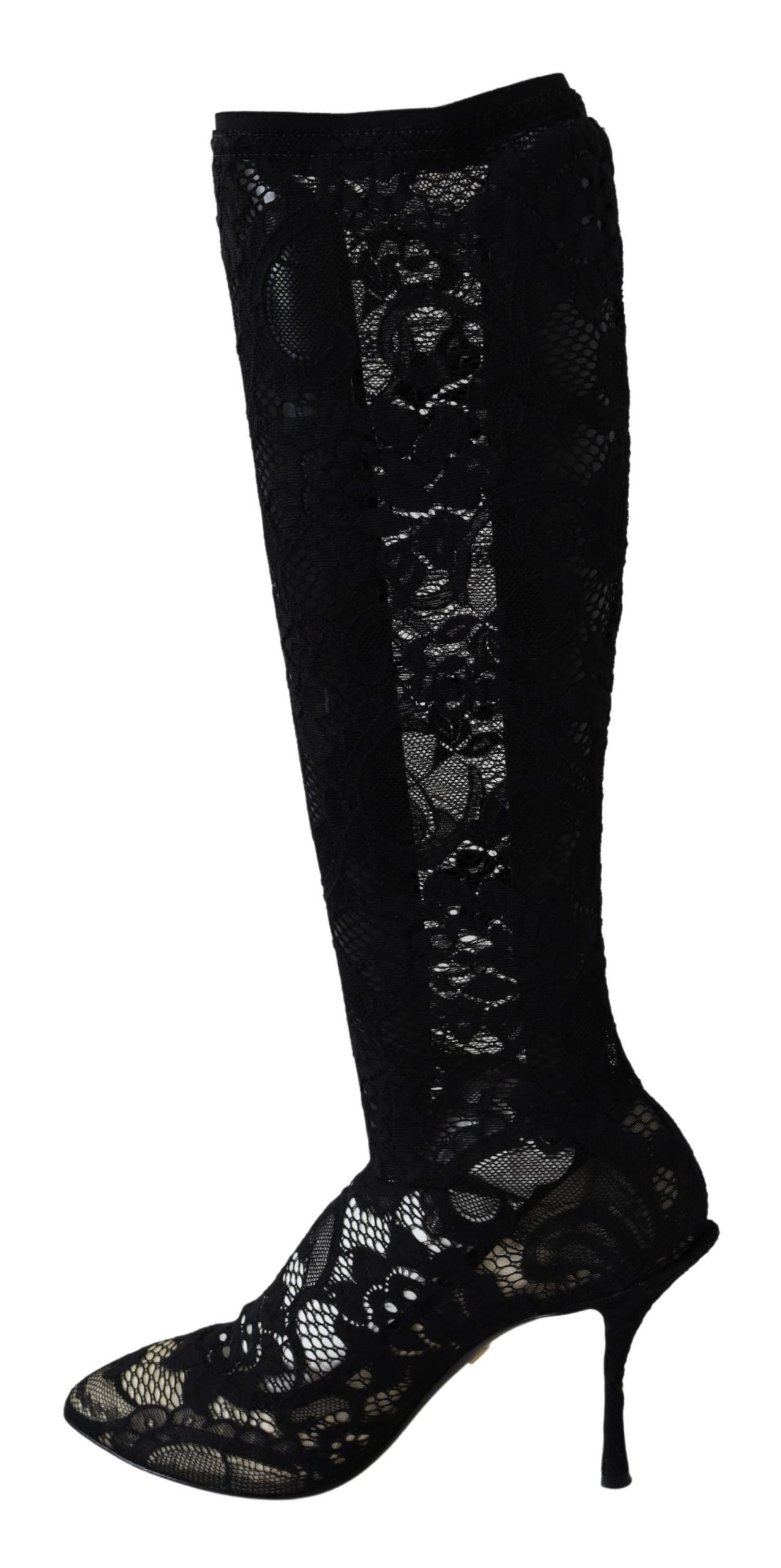 Dolce & Gabbana Black Taormina Lace Socks Boots Shoes Pumps-6