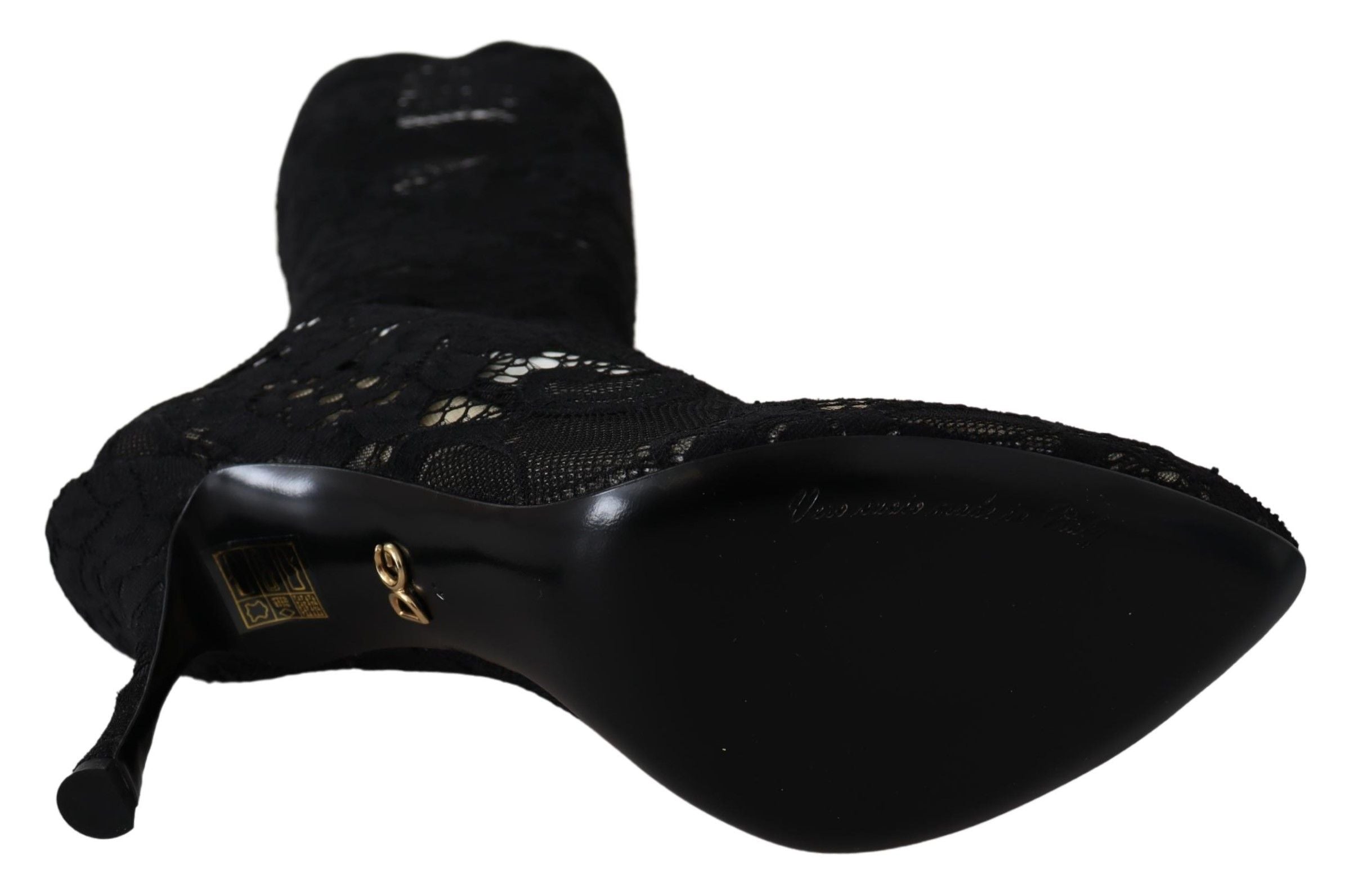 Dolce & Gabbana Black Taormina Lace Socks Boots Shoes Pumps-7