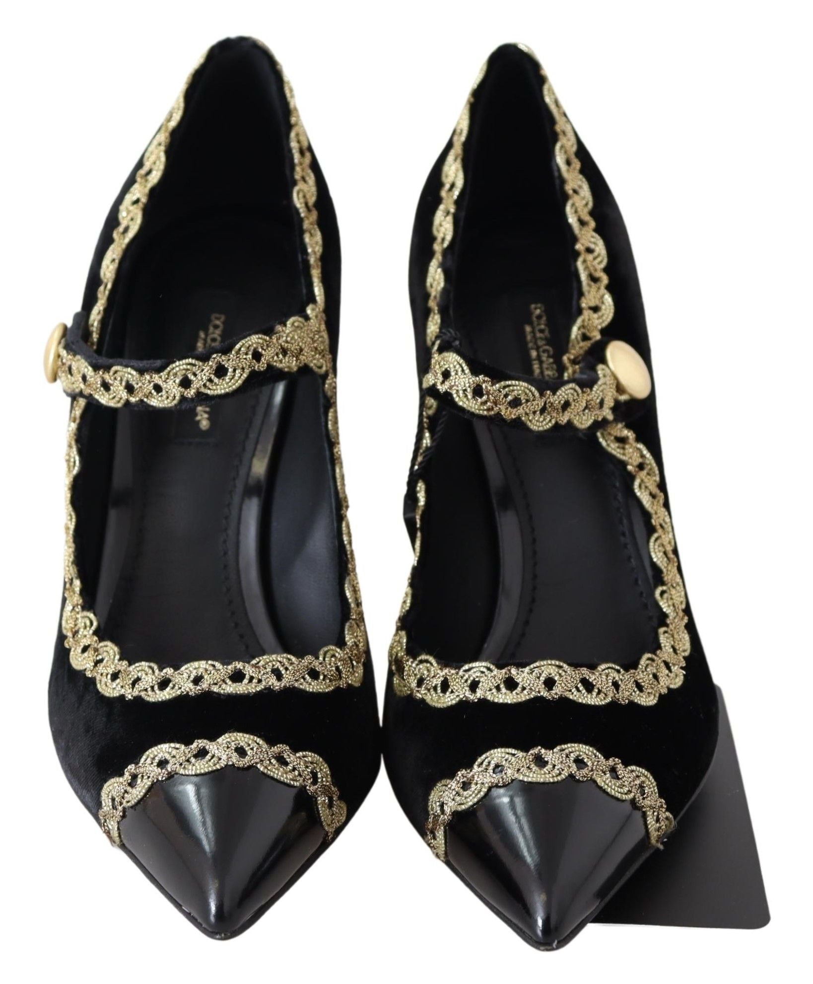 Dolce & Gabbana Black Velvet Gold Mary Jane Pumps-2