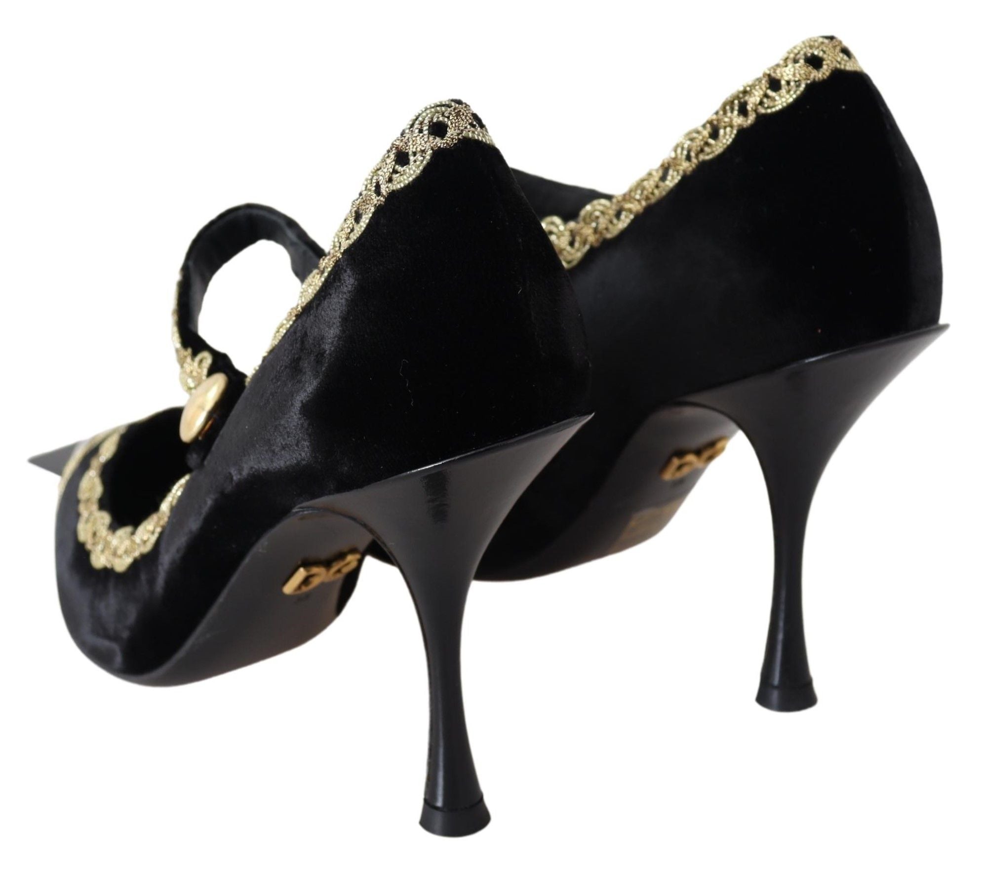 Dolce & Gabbana Black Velvet Gold Mary Jane Pumps-4