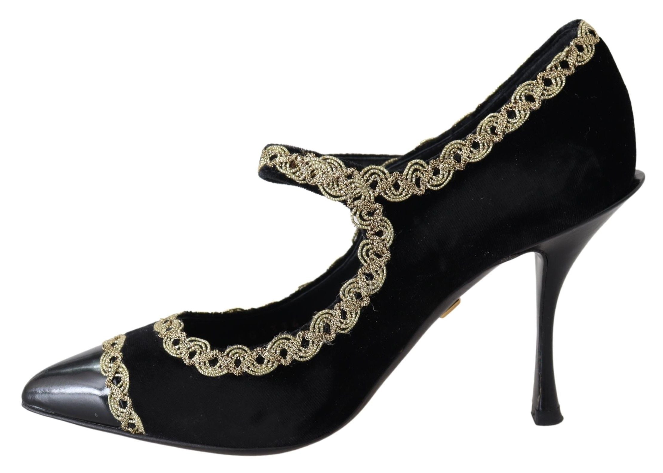 Dolce & Gabbana Black Velvet Gold Mary Jane Pumps-5