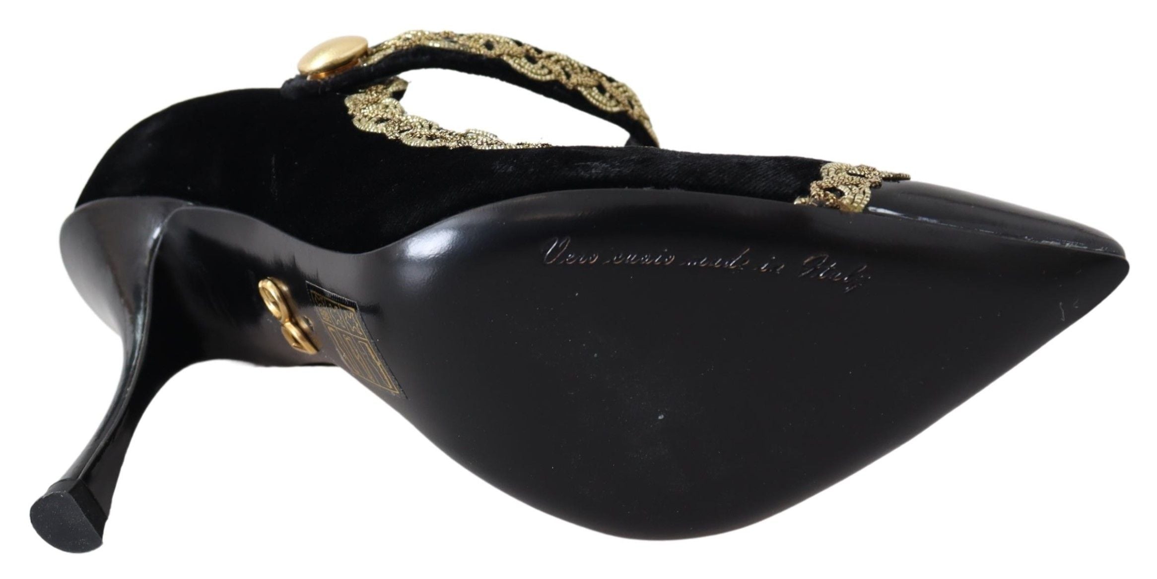 Dolce & Gabbana Black Velvet Gold Mary Jane Pumps-6