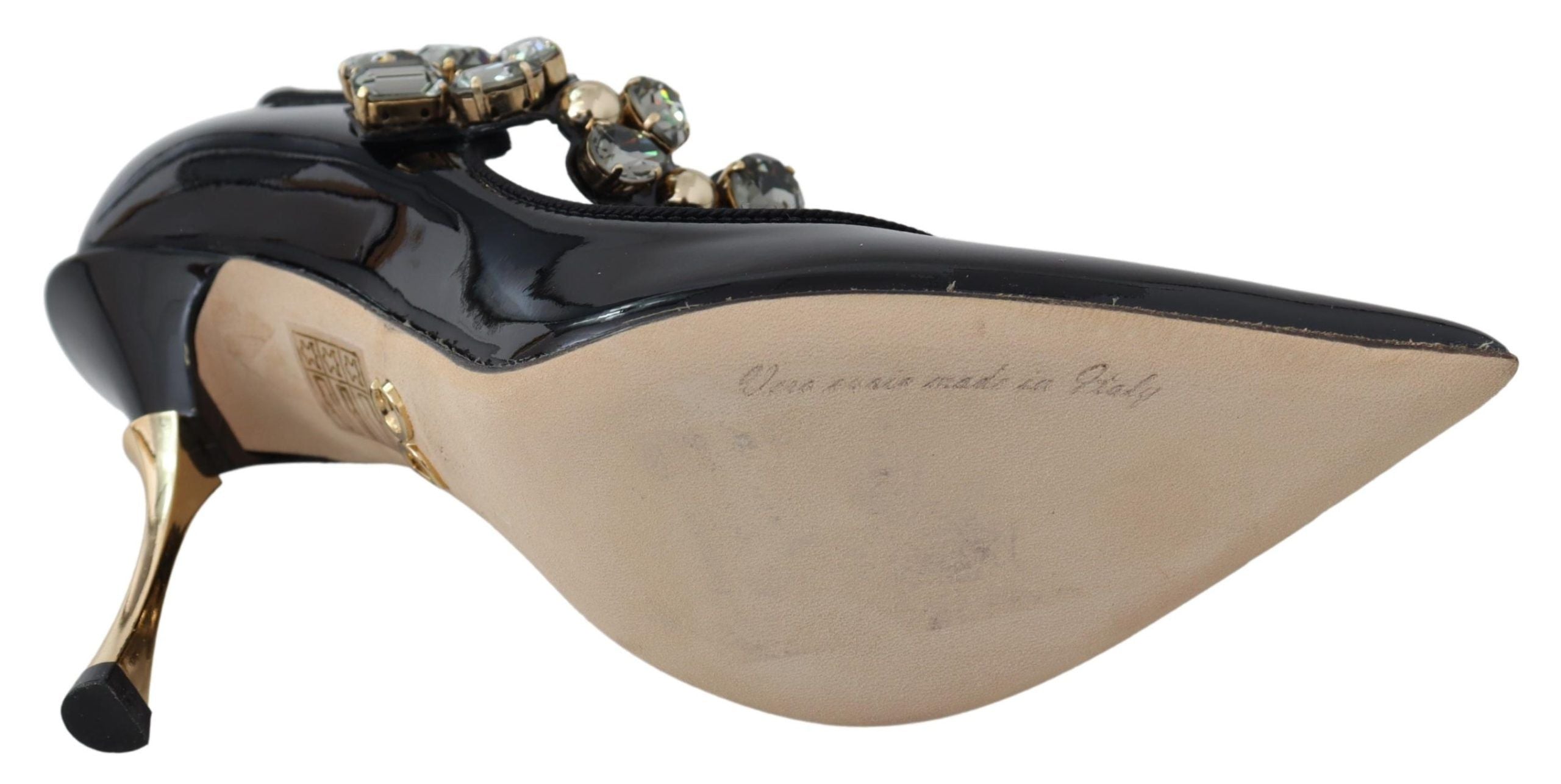 Dolce & Gabbana Black Leather Crystal Shoes Mary Jane Pumps-2