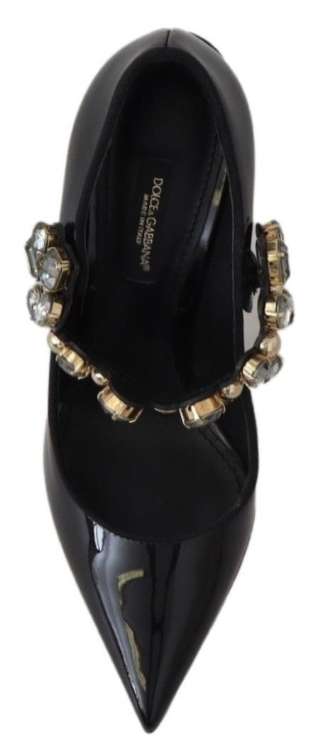 Dolce & Gabbana Black Leather Crystal Shoes Mary Jane Pumps-3