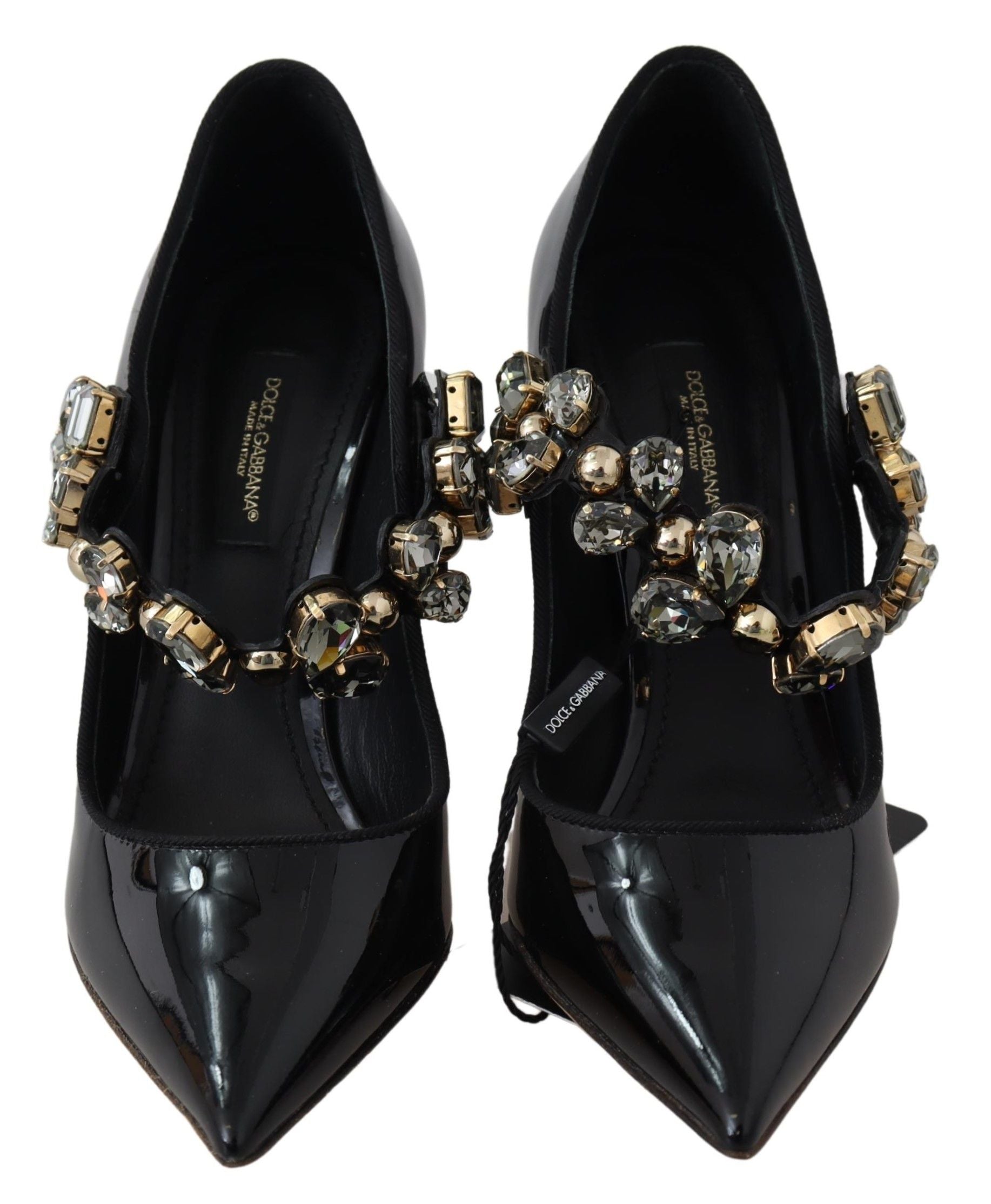 Dolce & Gabbana Black Leather Crystal Shoes Mary Jane Pumps-4