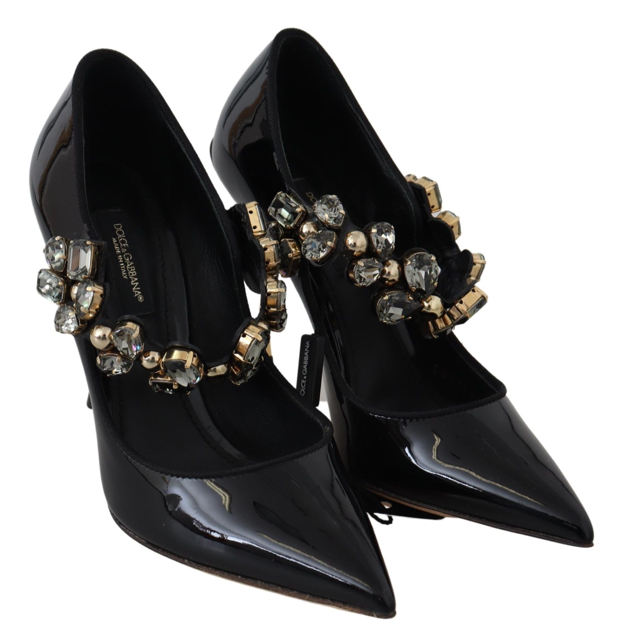 Dolce & Gabbana Black Leather Crystal Shoes Mary Jane Pumps-5
