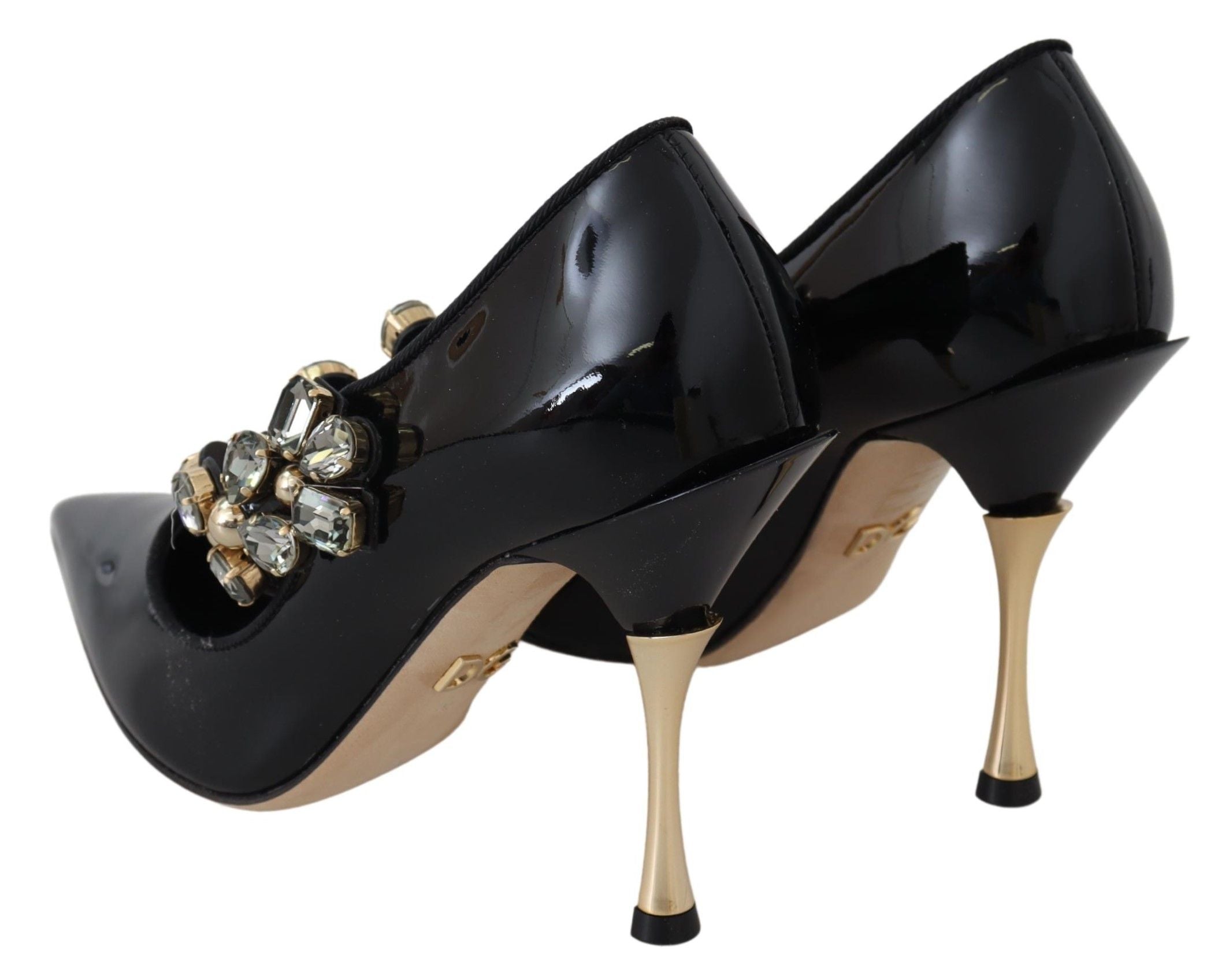 Dolce & Gabbana Black Leather Crystal Shoes Mary Jane Pumps-6