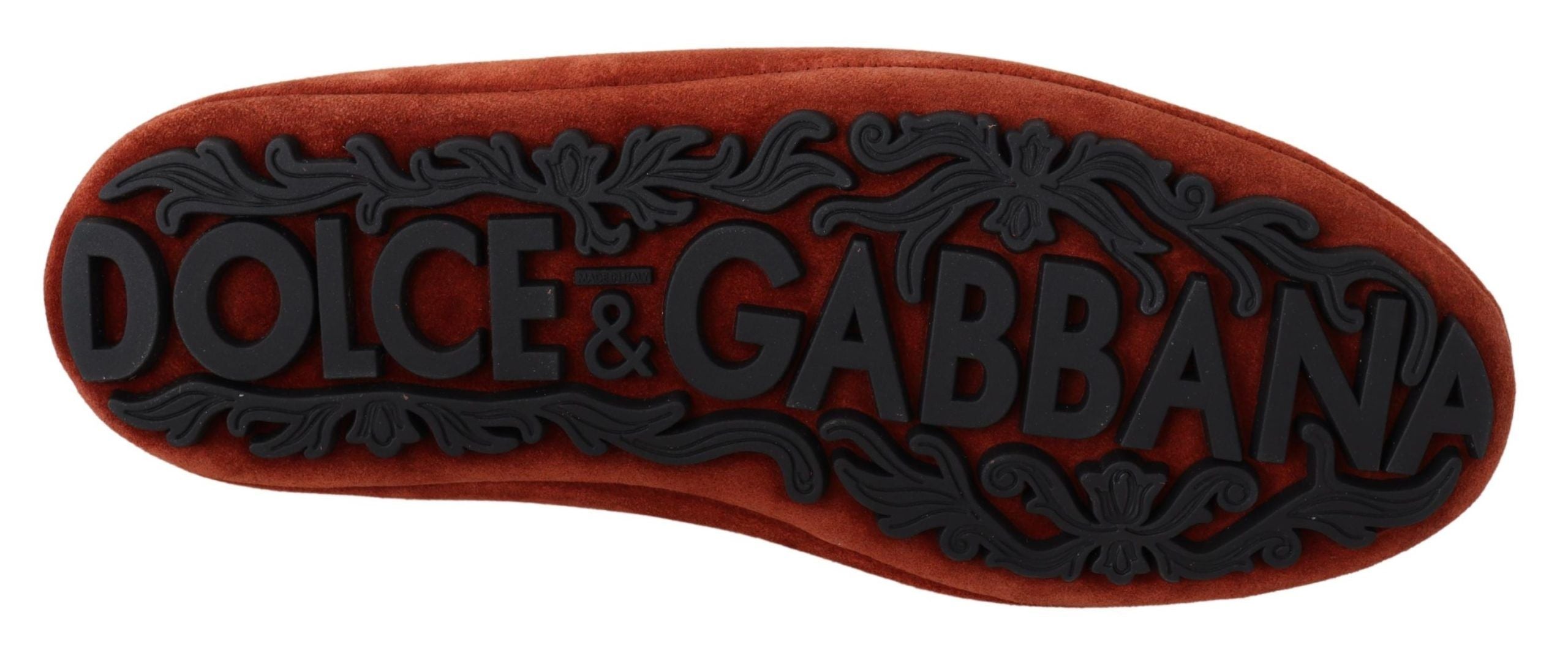 Dolce & Gabbana Orange Leather Crystal Crown Loafers Shoes-5