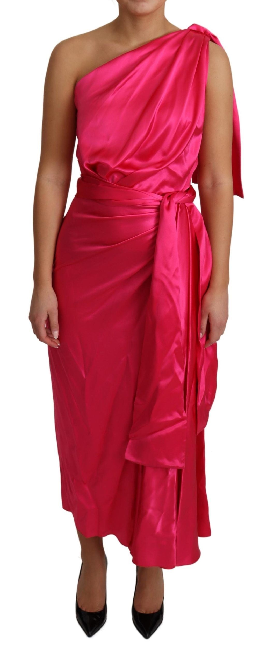 Dolce & Gabbana dress, pink, fitted cut, one-shoulder midi dress-1