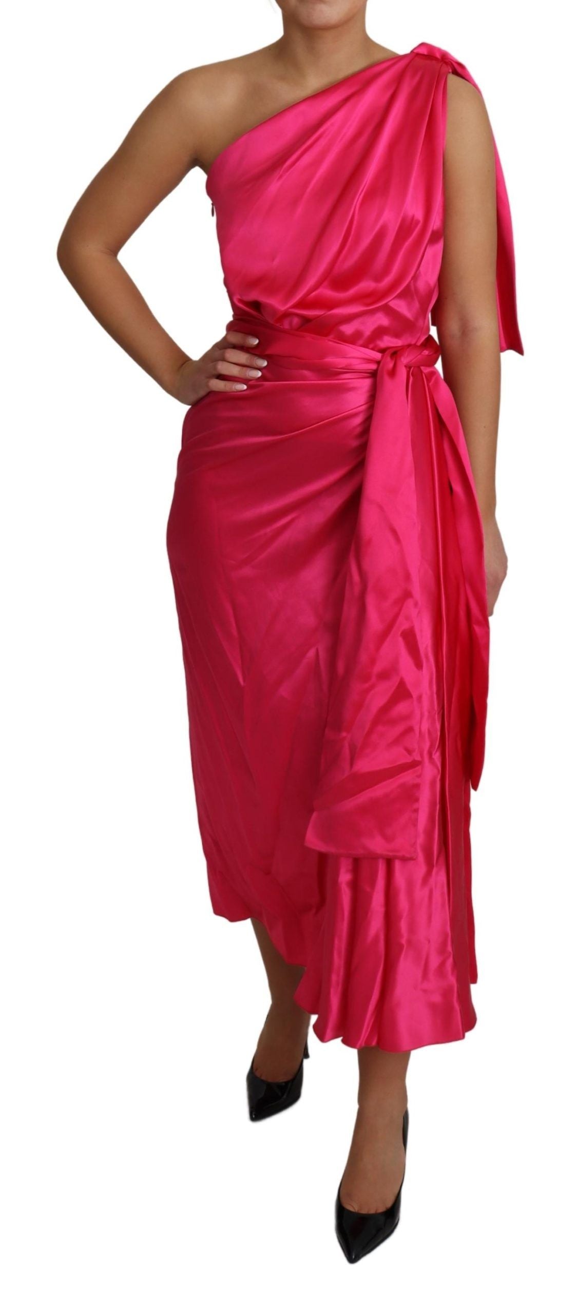 Dolce & Gabbana dress, pink, fitted cut, one-shoulder midi dress-2