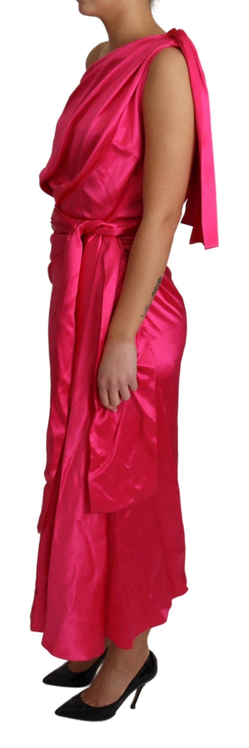 Dolce & Gabbana dress, pink, fitted cut, one-shoulder midi dress-3