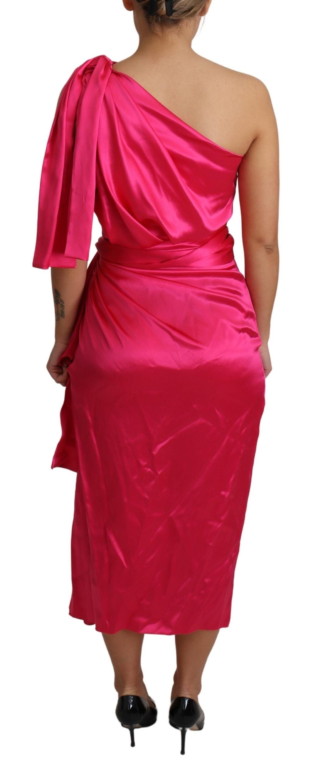 Dolce & Gabbana dress, pink, fitted cut, one-shoulder midi dress-4