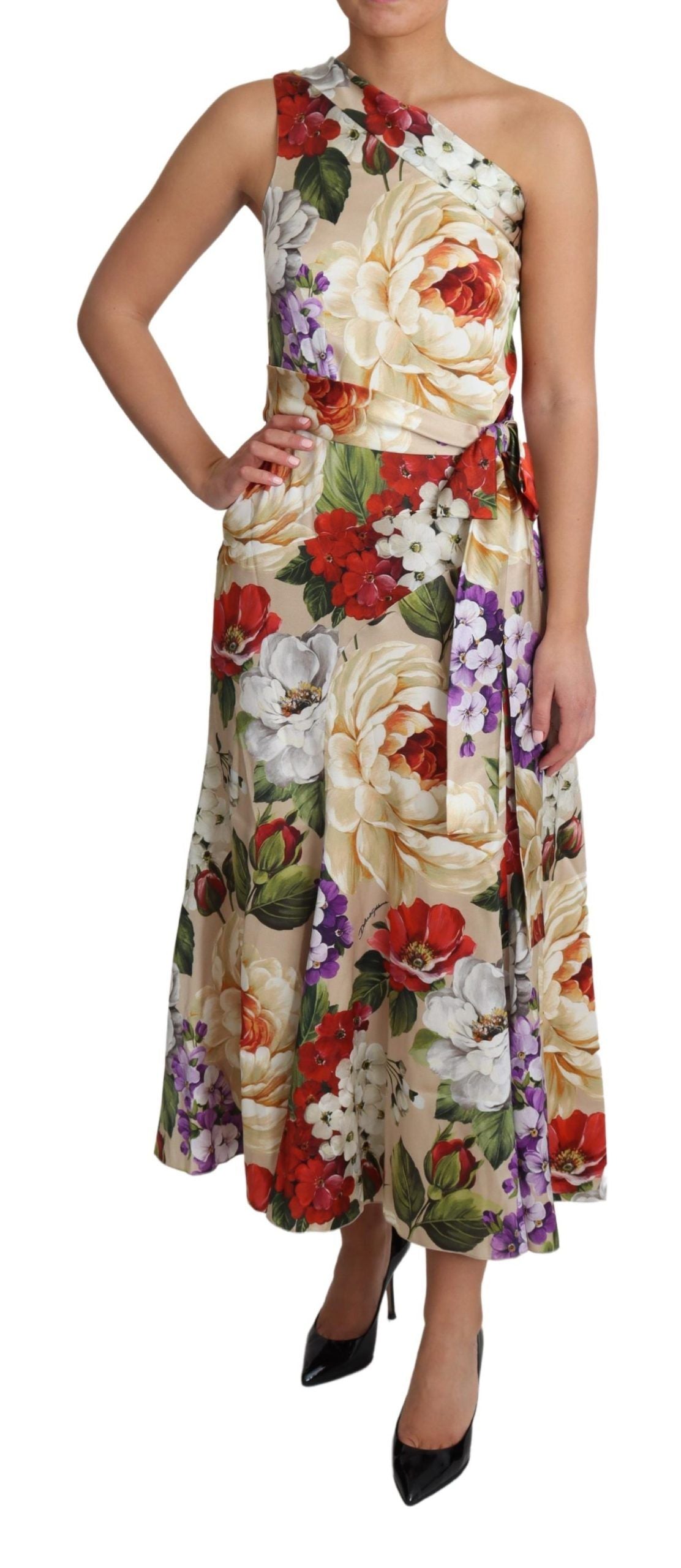 Dolce & Gabbana Print Seiden-Stretch-One-Shoulder-Kleid Floral-2
