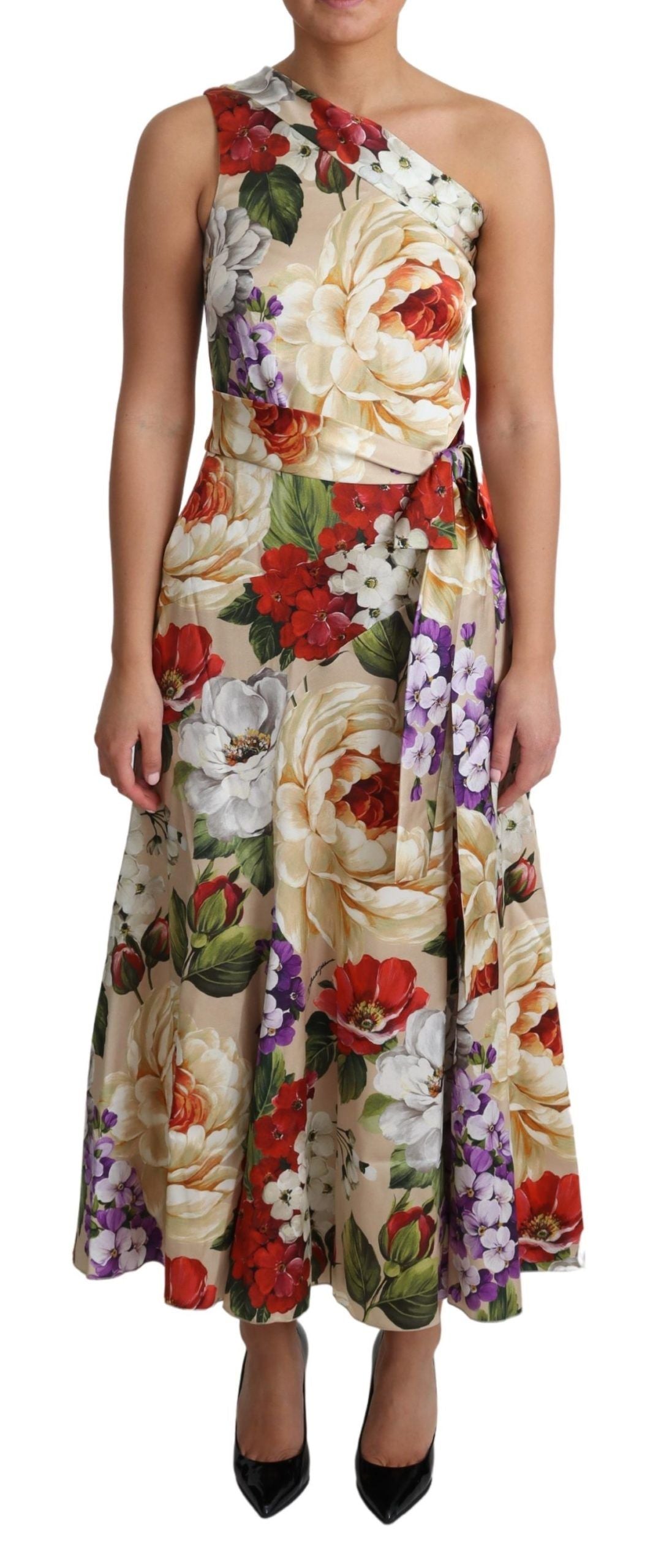 Dolce & Gabbana Print Seiden-Stretch-One-Shoulder-Kleid Floral-1