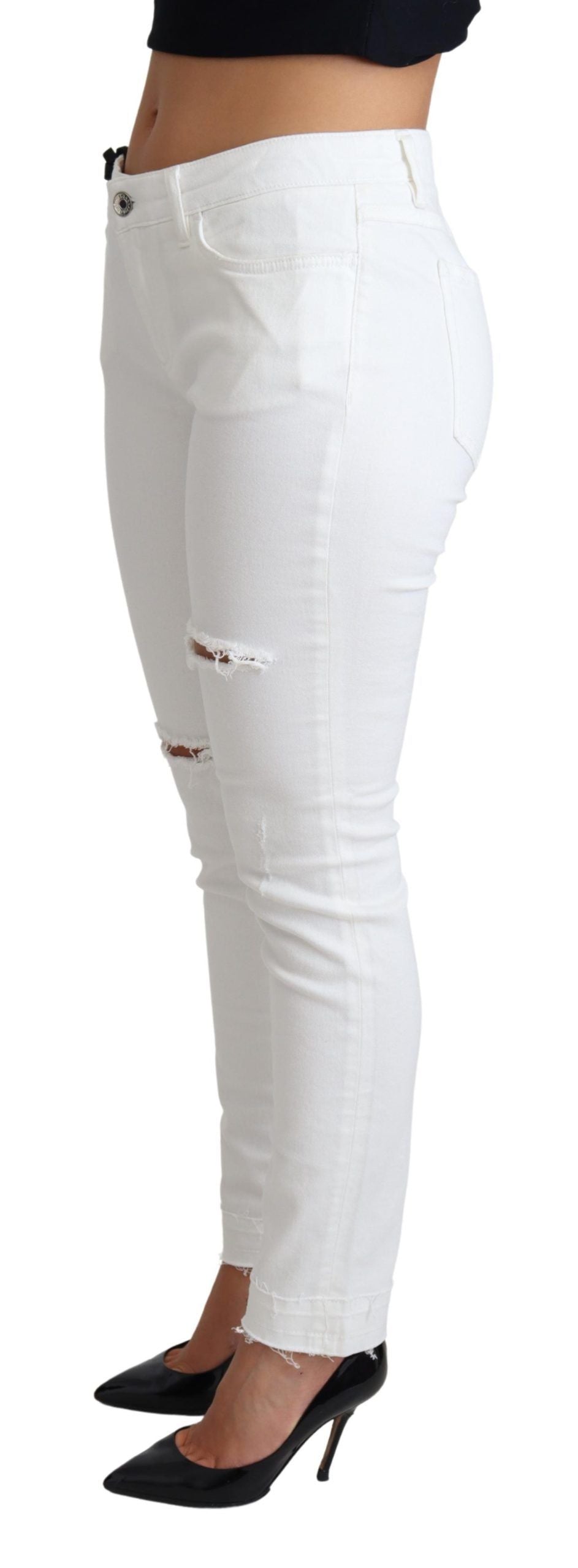 Dolce & Gabbana Weiße zerfledderte Skinny Denim Baumwoll-Stretch-Jeans-2