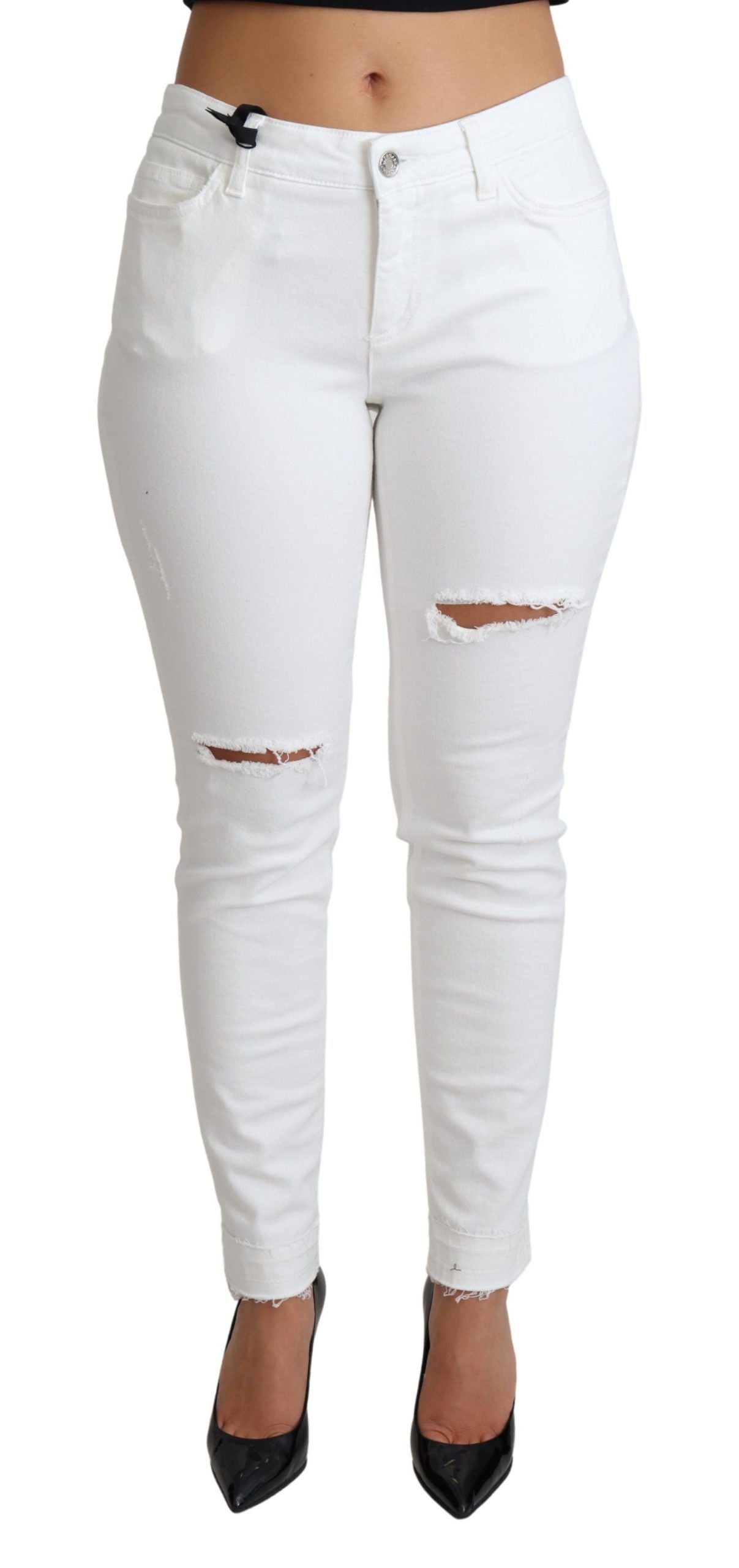 Dolce & Gabbana Weiße zerfledderte Skinny Denim Baumwoll-Stretch-Jeans-1