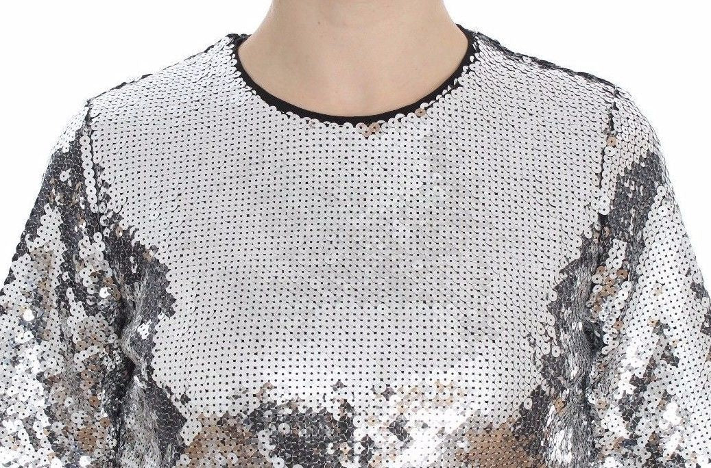 Dolce & Gabbana Silver sequined blouse with round neck T-shirt top-4