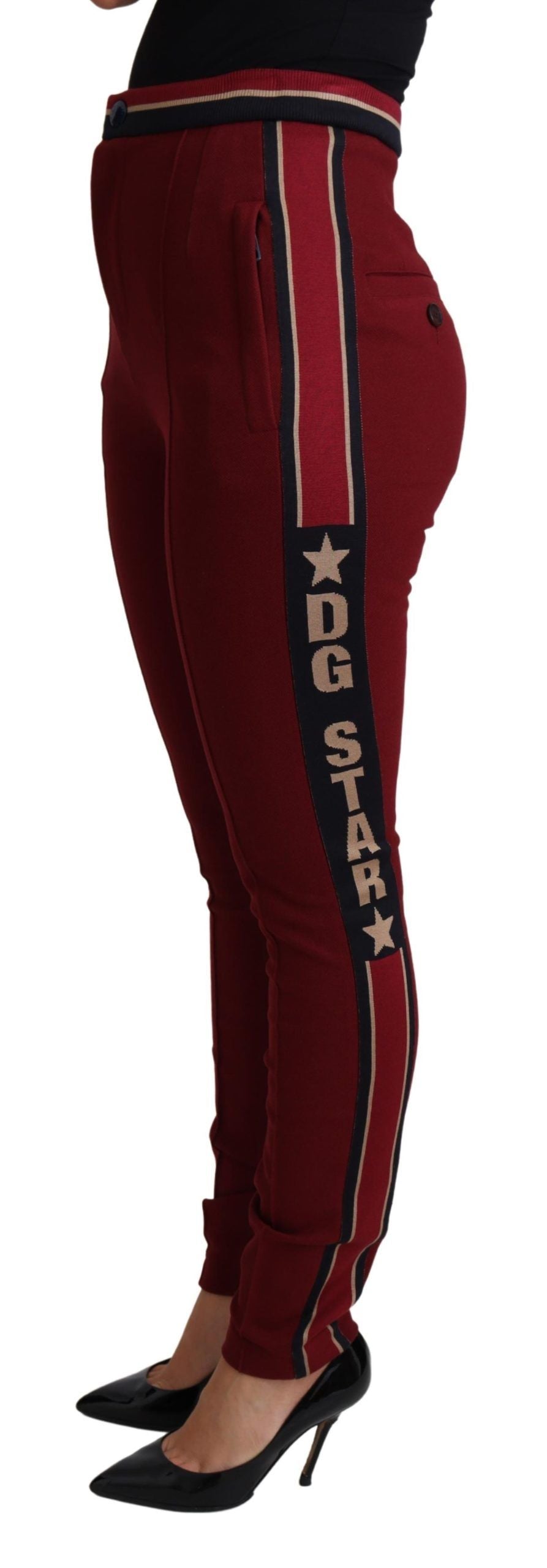 Dolce & Gabbana Red DG Star Striped Skinny Cotton Trousers-2