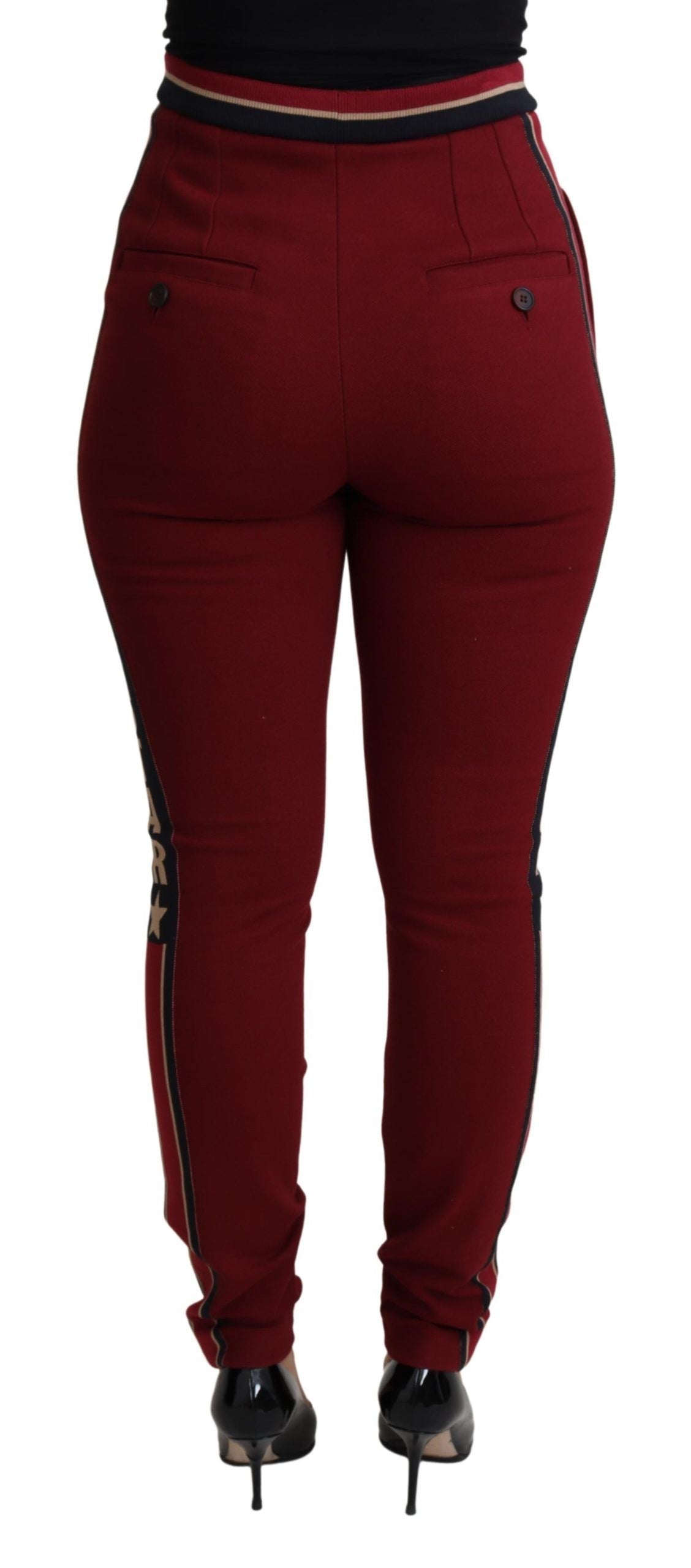 Dolce & Gabbana Red DG Star Striped Skinny Cotton Trousers-3